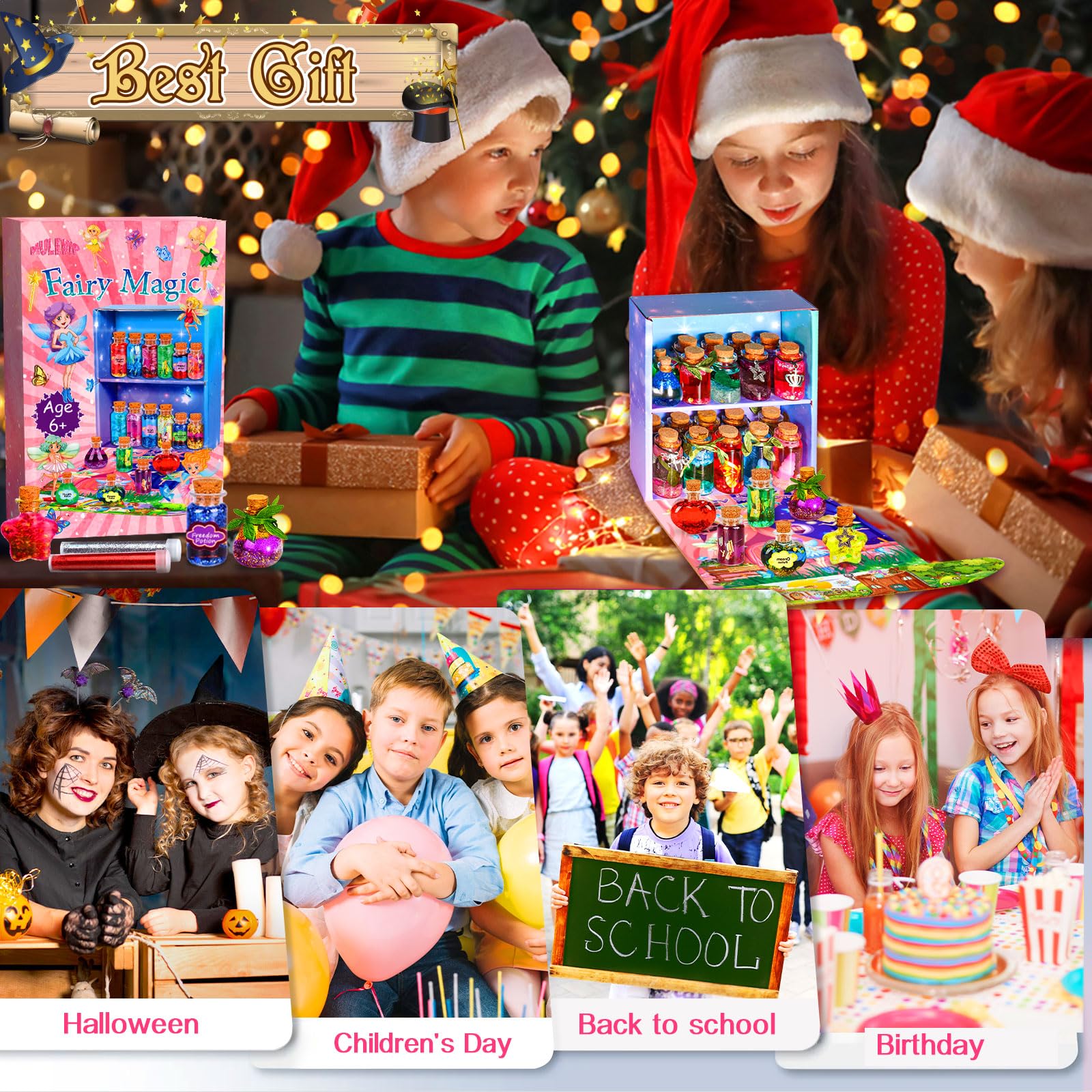 MULEVIP Zestaw magicznych mikstur dla dzieci, zestawy wróżkowych mikstur z 24 magicznymi butelkami, kryształy energii, motyle, zawieszka, magiczna mikstura Kreatywne prezenty DIY dla dziewczynek