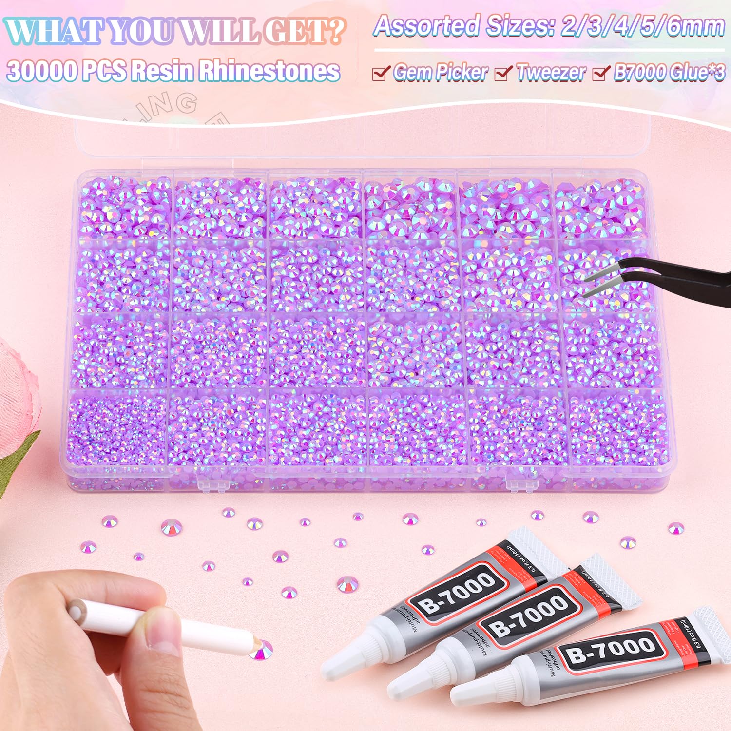 BELLEBOOST 36000Pcs Light Purple AB Rhinestones Bedazzling Kit image 2