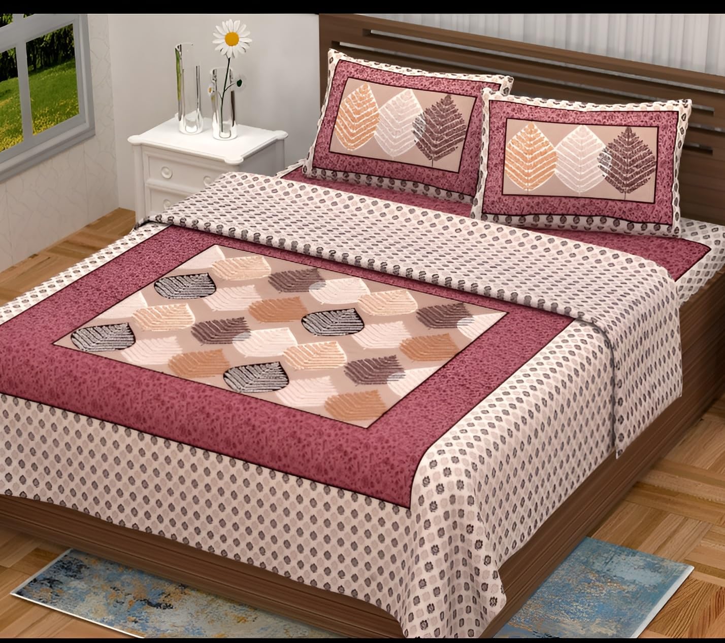 Pure 100% Cotton Double Bed Sheet with 2 Pillow Covers (Bedsheet for Double Bed Cotton, Multicolour Jaipuri, Double Bed Sheet-image-19