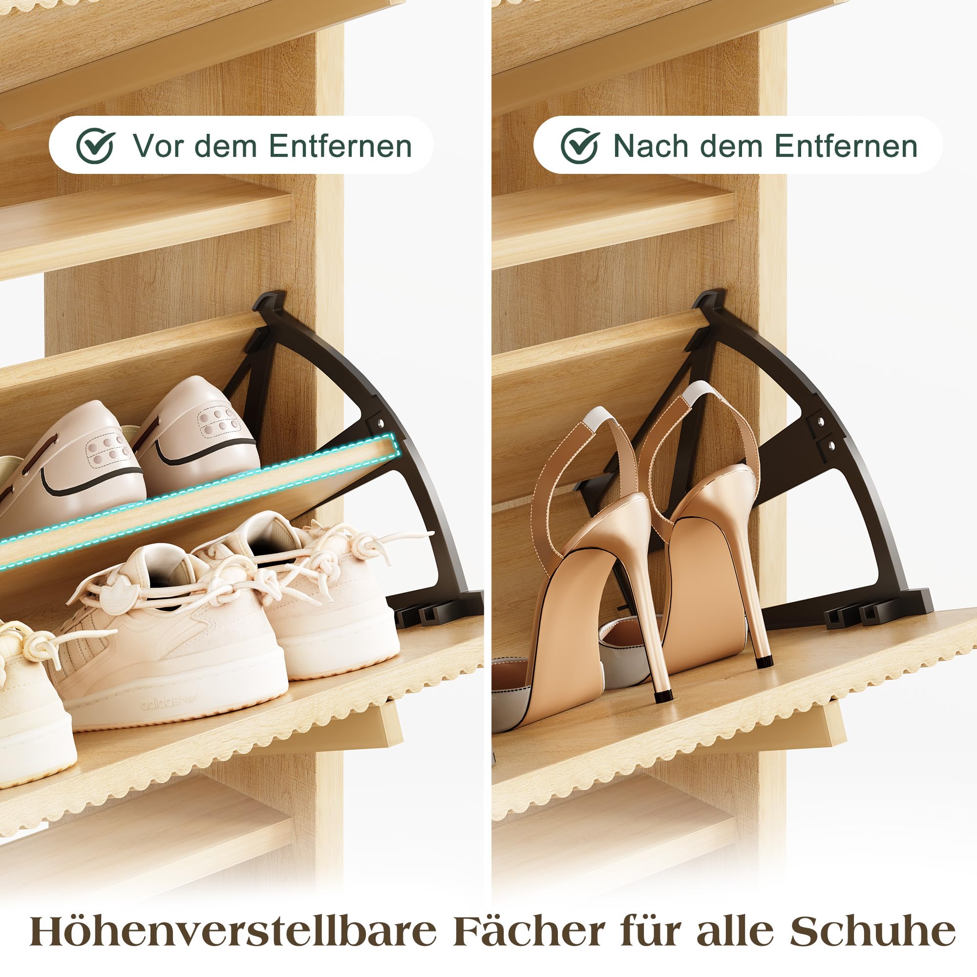 LUXOAK 120 cm Schuhschrank, 3 Klappen, verstellbare Fächer, Sonoma-Eiche | 18-21 Paar Schuhe, Fluted-Oberfläche, Kippsicherung, 25 cm Slim-Design, Schnelle Montage