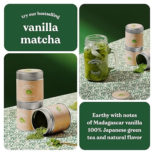 Miniatura 4 de Chamberlain Coffee Paquete original de matcha y matcha de vainilla, grado ceremonial, vegano y sin gluten, polvo de té verde matcha, caliente o