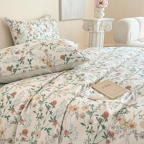Miniatura 5 de EAVD Juego de funda de edredón floral rosa para niñas, tamaño individual, de algodón suave, elegante, bonito jardín, rosa, floral, con 2 fundas de