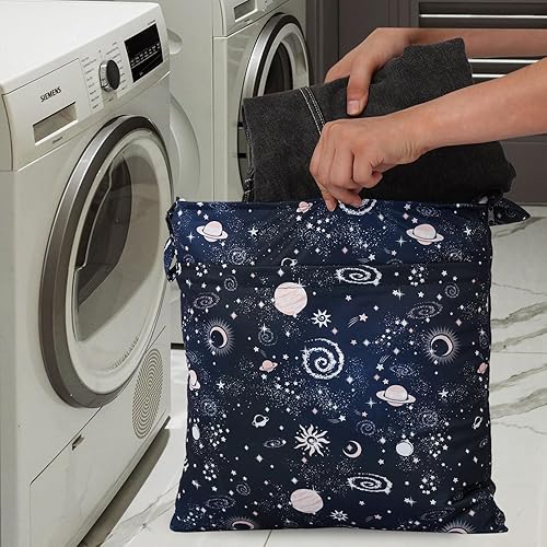 Miniatura 7 de 3 bolsas para pañales de tela para bebé, impermeables, reutilizables, con 2 bolsillos con cremallera y asa, bolsas de lavandería lavables para