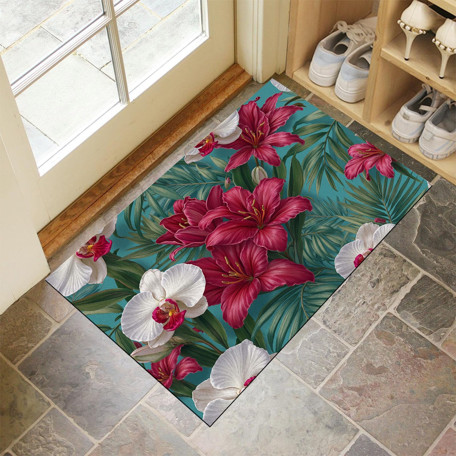 Tapis de salon motif plantes aquarelle élégant grand format 80x120