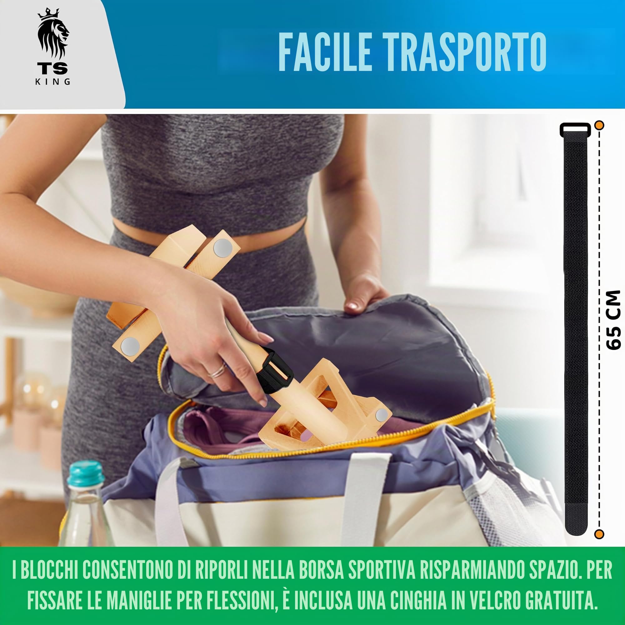 TS King Calisthenics Equipment Calisthenics Equipment - Set di 2 maniglie per flessioni in legno di faggio FSC, portata fino a 300 kg, antiscivolo e delicate sulle articolazioni