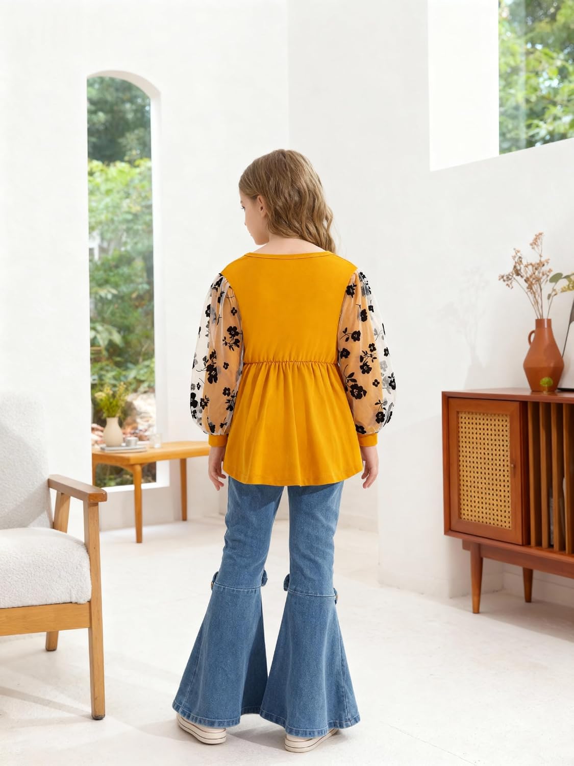 Todder Kids Girls Clothes Long Sleeve Shirts Top Flare Denim Jeans 2 Piece Fall Winter Girl Rodeo Outfits Set 3-8T - Image 4