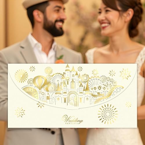 Miniatura 3 de Paquete de 12 sobres de dinero de boda para regalos en efectivo, papel de aluminio dorado y cortados con láser, sobres de efectivo para dinero,