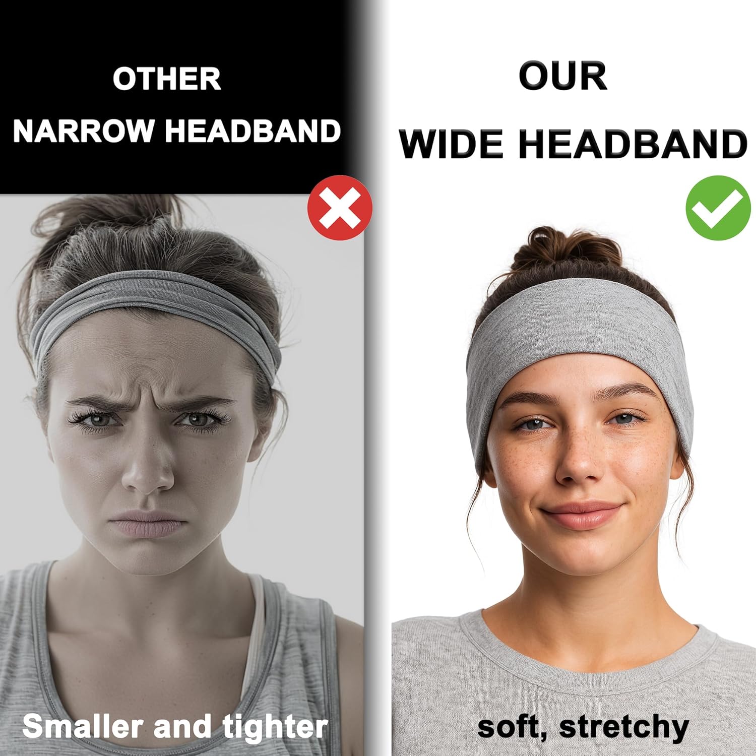 Wide Headbands for Women 3 Pack – Soft Stretch Cloth Hair Bands for Workout, Yoga, Skincare & Daily Wear – Thick Non Slip Headbands in Black, White & Gray, Comfortable Hair Accessories for Women - Image 2