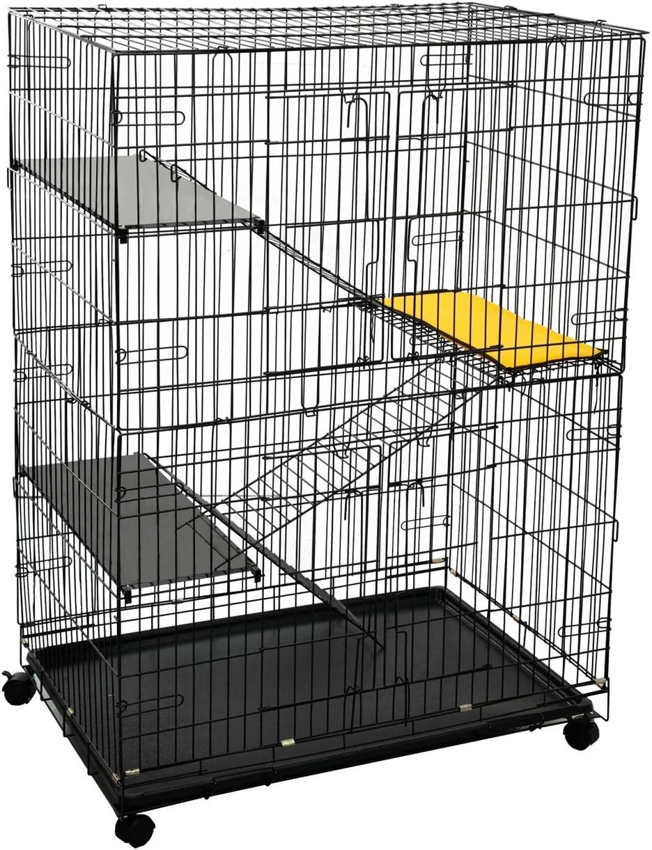 4-Tier Cat Playpen Home Cage with Climbing Ladders & Rest Benches For Fun (Black)