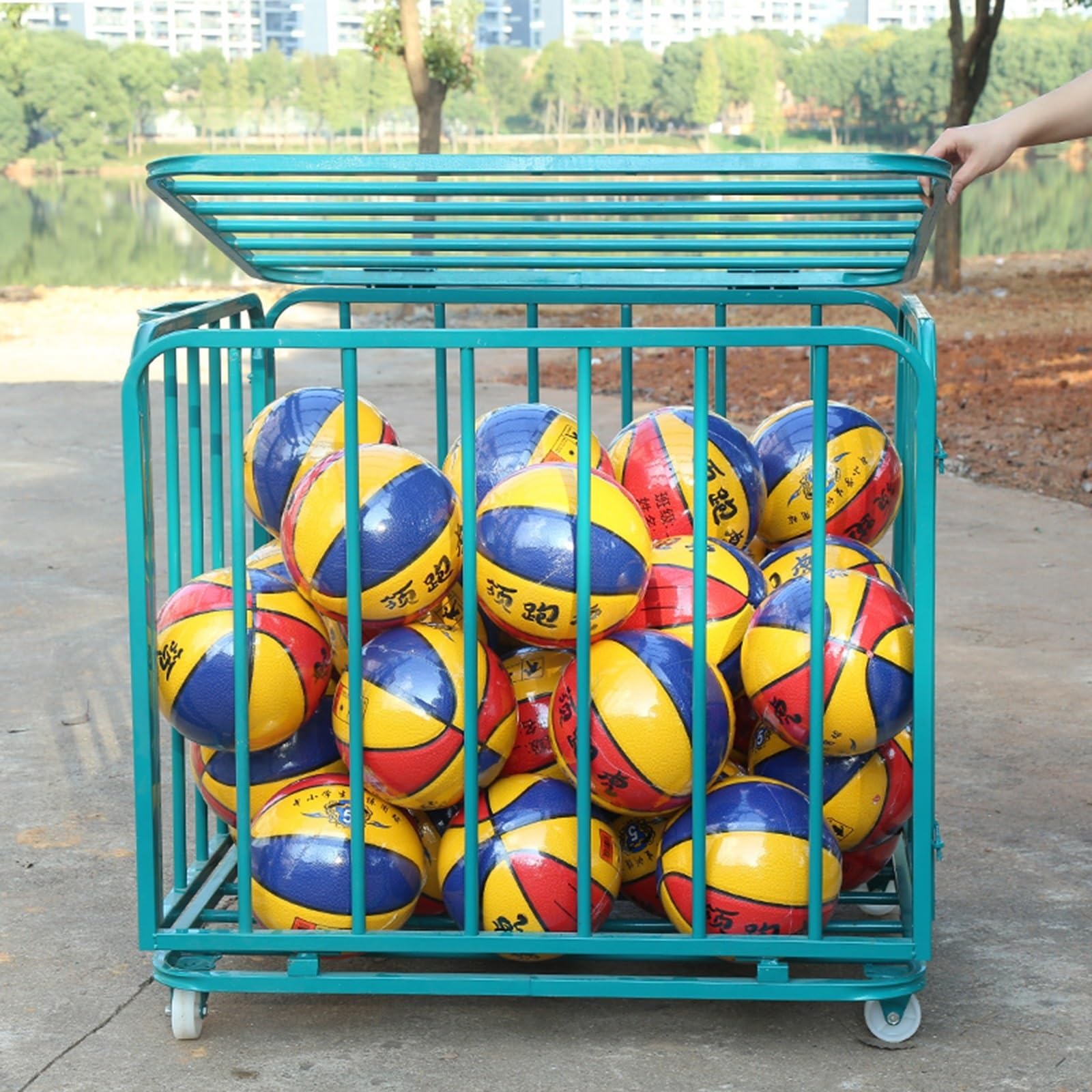 Ballregal Ballkorb Ballwagen Großer Metall-Ballkäfig, Zusammenklappbarer Basketball-Lagerwagen Mit Rädern/ Schulballkorb Für Garage, Schule, Außenbereich, Abschließbar Organizer-Regal Behälter Krüge N