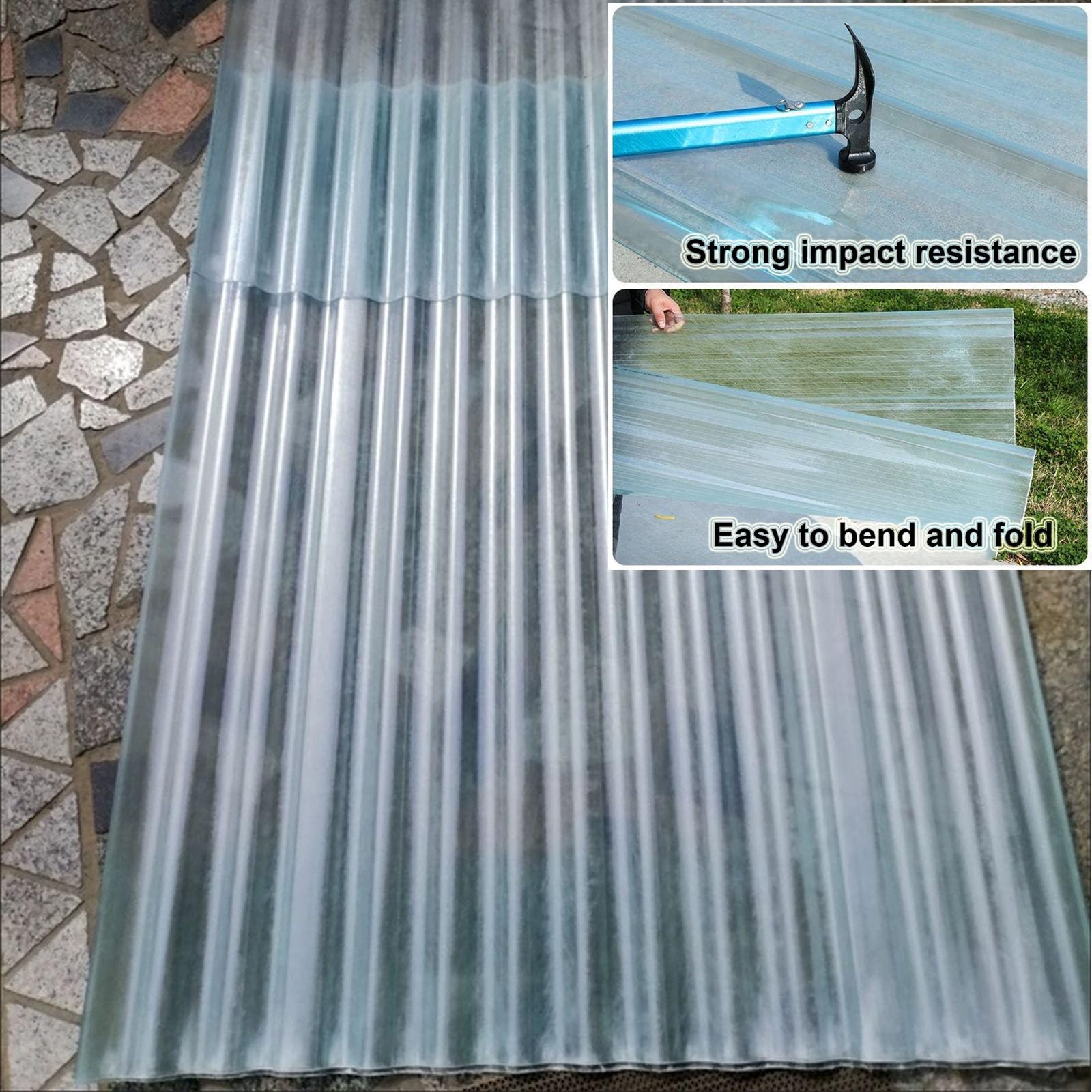1.5mm Hojas De Techo Corrugado,Paneles Para Tejado Resistentes Al Impacto,Placa Ondulada Anti-UV,Chapa Ondulada Para Invernaderos Prueba De Lluvia,Placa De Aislamiento (0.9×1.7m,1pcs)