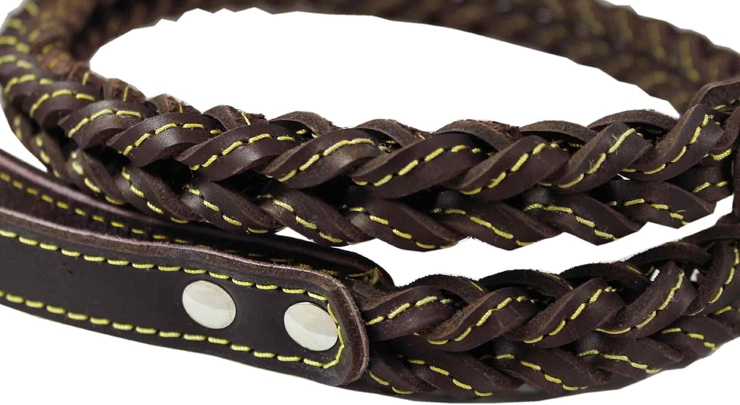 4-Thong Square Fully Braided Genuine Leather Dog Leash, 3.5 ft Length 1" Wide Brown Large to X-Large