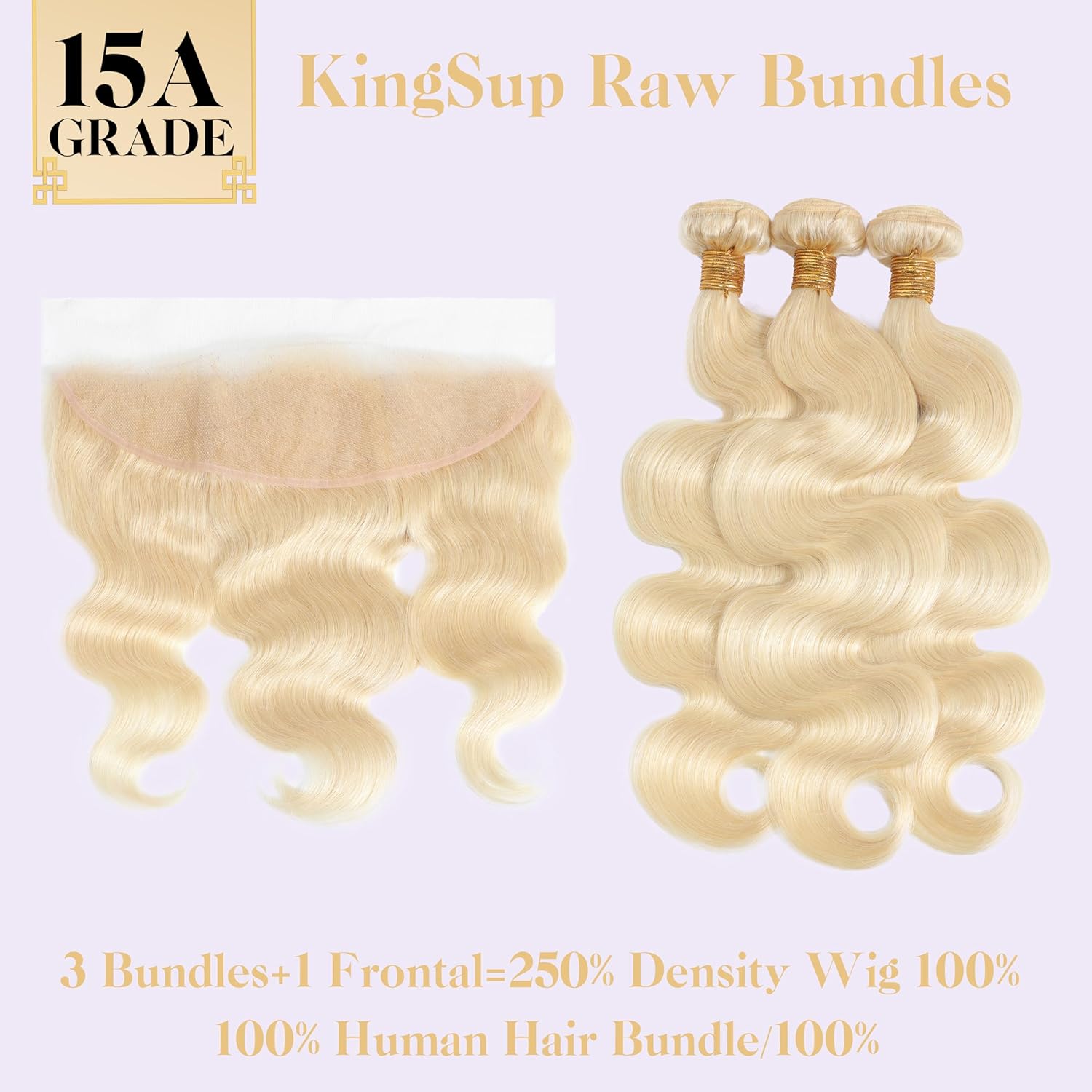 16A Blonde Body Wave Human Hair Bundles with Closure 16 18 20+14 Inch 613 Bundles Human Hair with 13X4 HD Lace Closure,Sew In Quick Weave Body Wave 100% Real Human Hair Bundles for Women