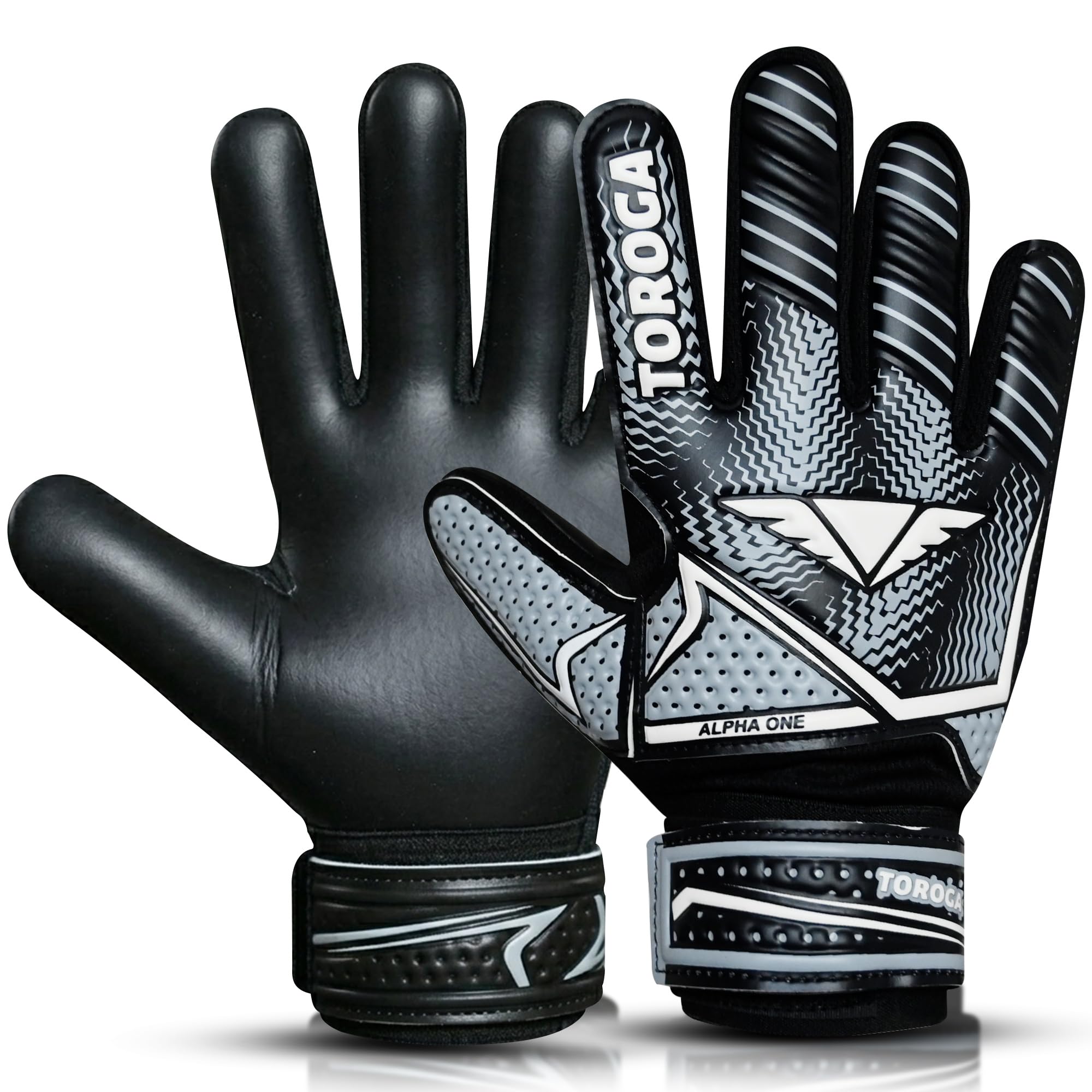TOROGA Football Goalkeeper Gloves for Kids,Boys & Girls,Youth Soccer Goalie Gloves with Super Grip Palms,Anti Slip, Breathable Mesh,Durable Stitching,Secure Wrist Straps (Black, 7)