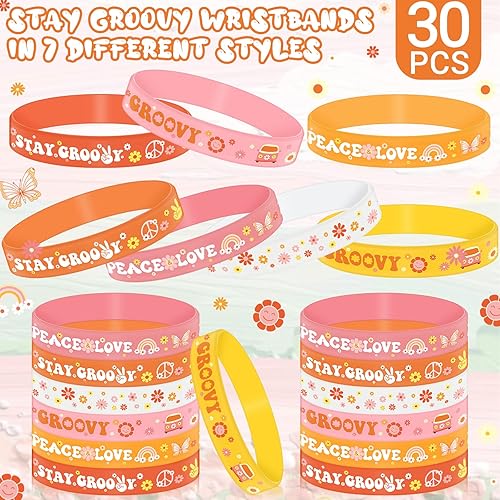 Miniatura 3 de Hippie Boho Silicone Bracelets Stay Groovy Wristbands Retro Hippie Rainbow Bracelets Daisy Flower Peace Sign Wristbands for Girl Kid Boho Two Groovy