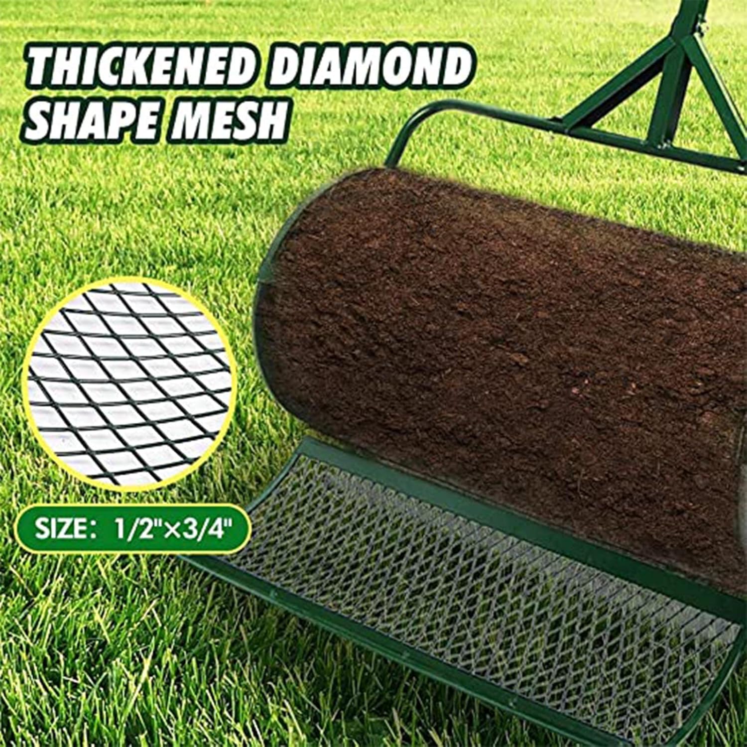 24" Compost Spreader, Peat Moss Spreader, Lightweight Metal Mesh Manure Spreader W/Adjustable T Shaped Handle for Planting & Seeding, Fertilizer Spreaders for Lawns Garden,Green