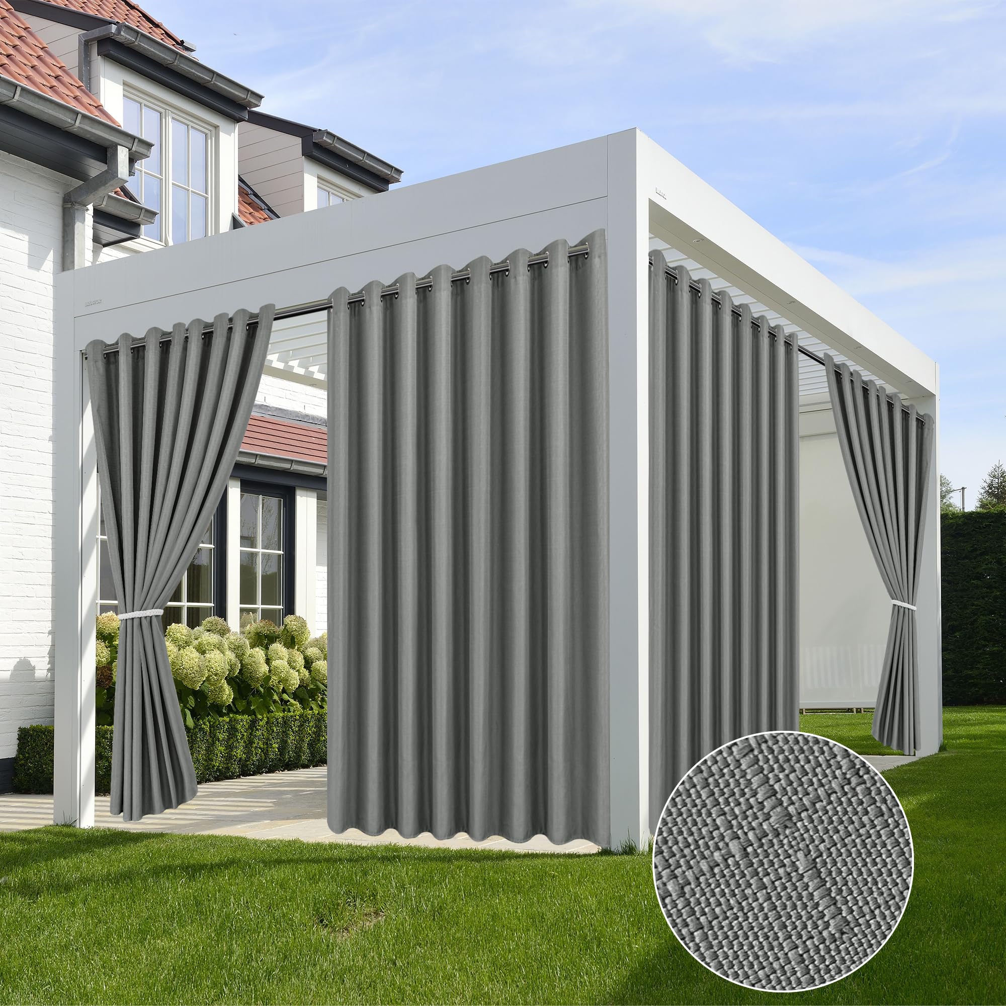 HolidayIdeas 4 Panels Linen Outdoor Curtains for Patio Waterproof Curtains 84 Inch Length-Outside Wide Curtains Weatherproof, Privacy for Pergola, Porch, Gazebo-110 Wide x 84" Long Light Grey