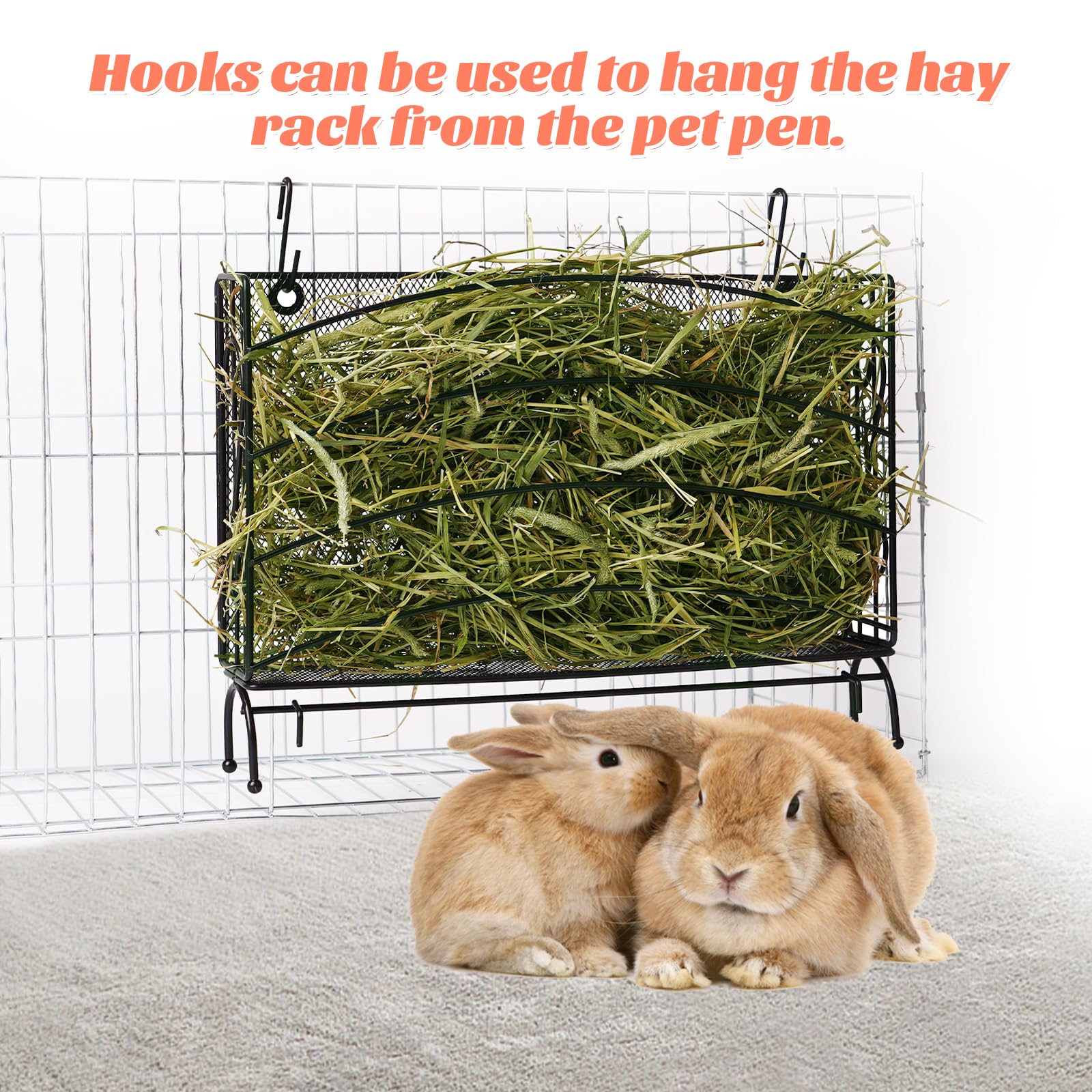 3 in 1 Rabbit Hay Feeder with Litter Box and Bowls Guinea Pig Hay Feeder with Metal Hay Rack, Bunny Litter Box, Stainless Steel Small Animal Feeding Bowl, Black - image 5
