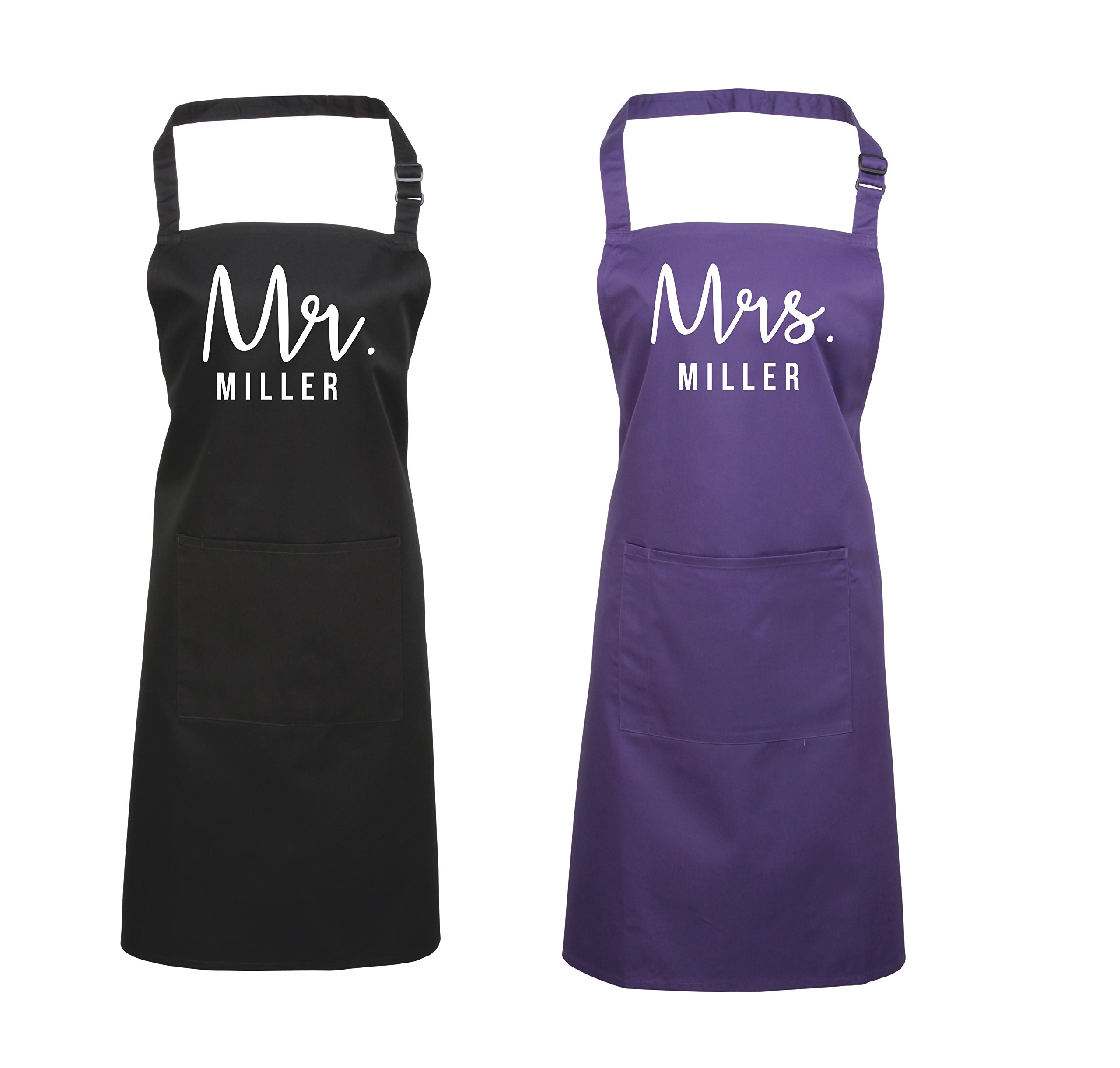 Edward Sinclair Juego de delantales personalizados Mr. & Mrs. Regalo de San Valentín, delantal de cocina, delantal para hornear, delantal de cocina, negro y morado, Taille unique