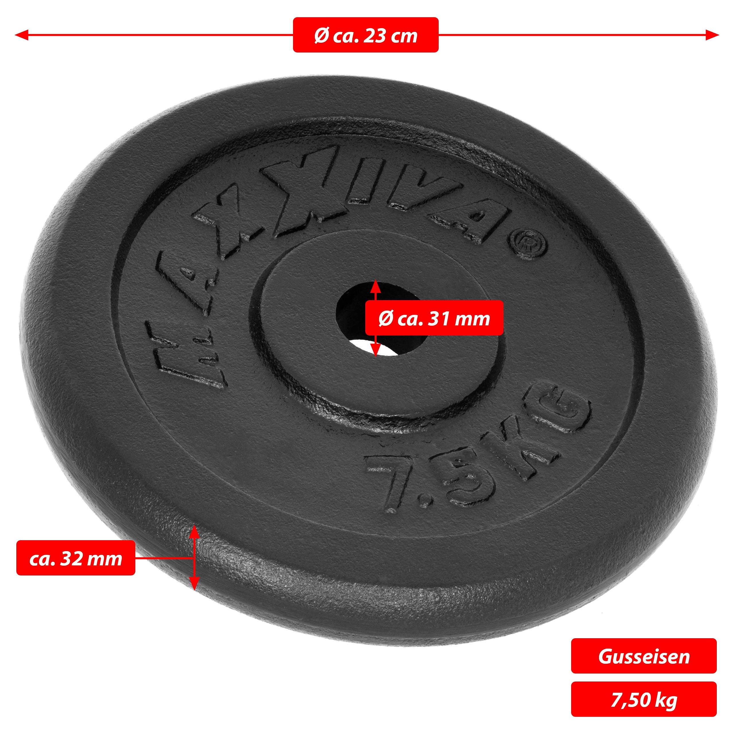 Hantelscheiben 4 Set Gewichtsplatte je 7,5 kg Gusseisen schwarz 30 kg Fitness Krafttraining Bodybuilding Workout Gewichtheben Reha