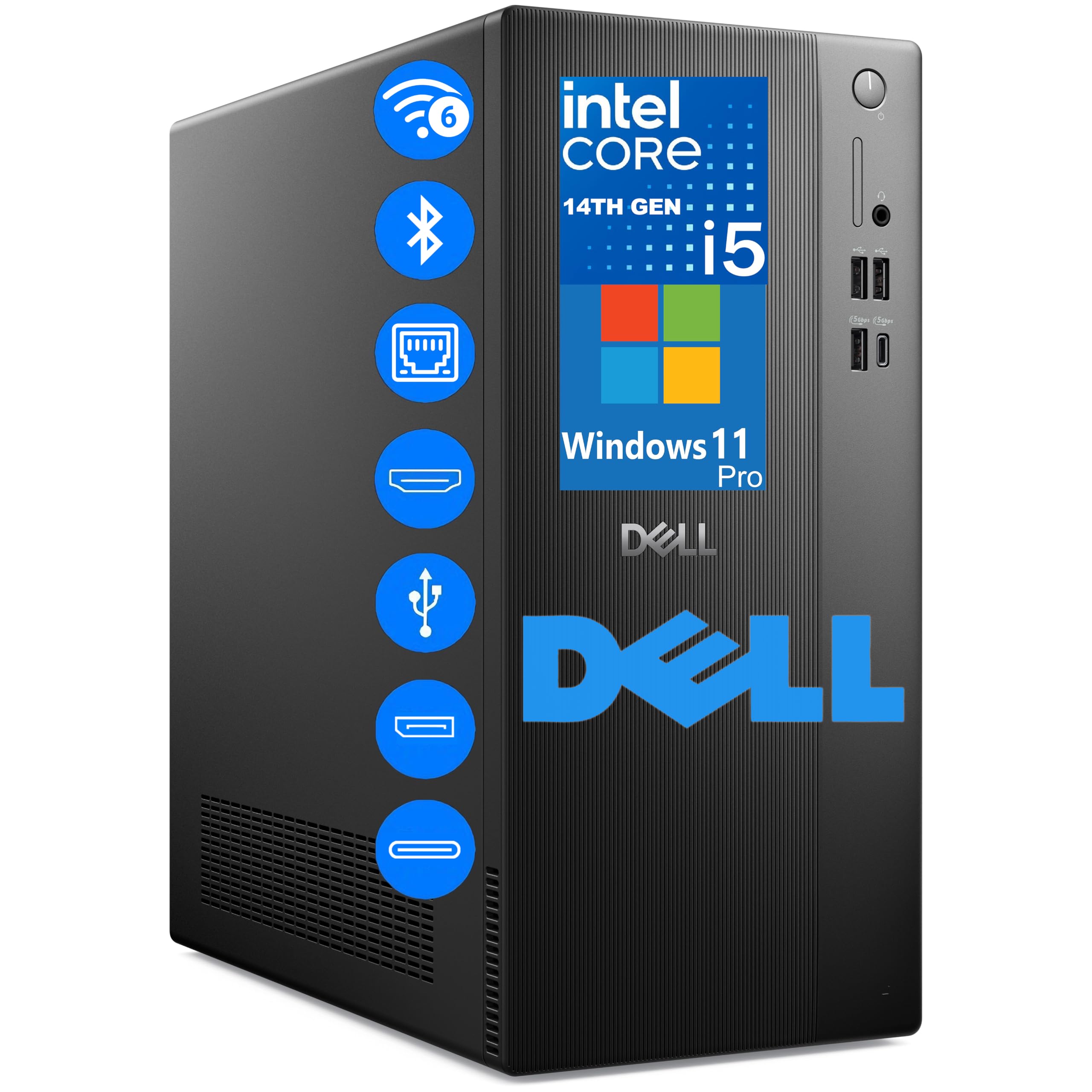 Dell Pro Tower Essential Desktop PC, 14th Gen Intel 10-Core i5-14400, 16GB DDR5 RAM, 512GB PCIe SSD, WiFi 6, Bluetooth 5.4, DisplayPort, HDMI, Windows 11 Pro, Business Computer Tower