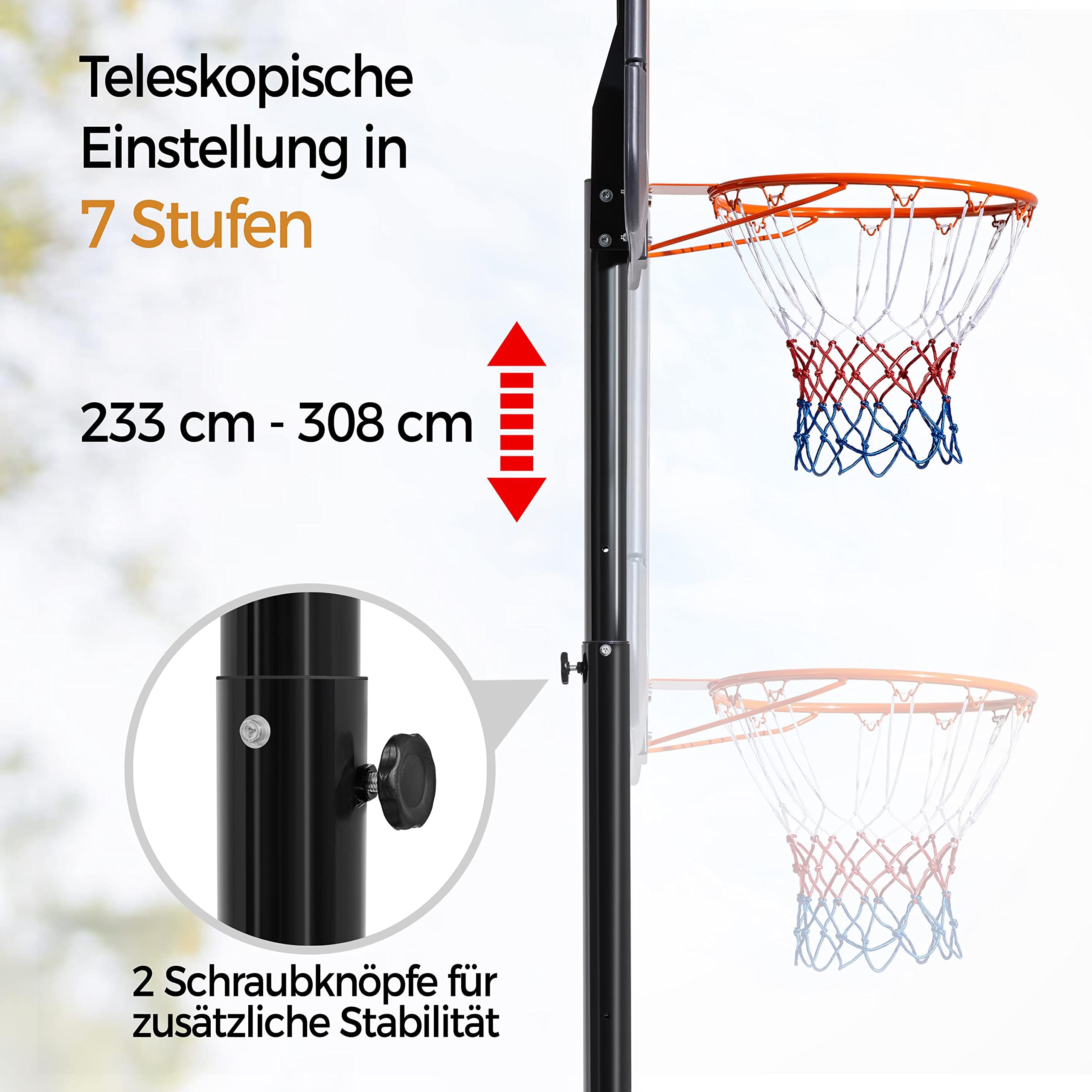 Yaheetech Höhenverstellbarer Basketballständer – 233–308 Cm, Mit 2 Rädern, Wasser-/Sandbefüllung (90 Kg) – Für Indoor & Outdoor – Inklusive Ballhalterung Yaheetech Höhenverstellbarer Basketballständer – 233–308 Cm, Mit 2 Rädern, Wasser-/Sandbefüllung (90 Kg) – Für Indoor & Outdoor – Inklusive Ballhalterung