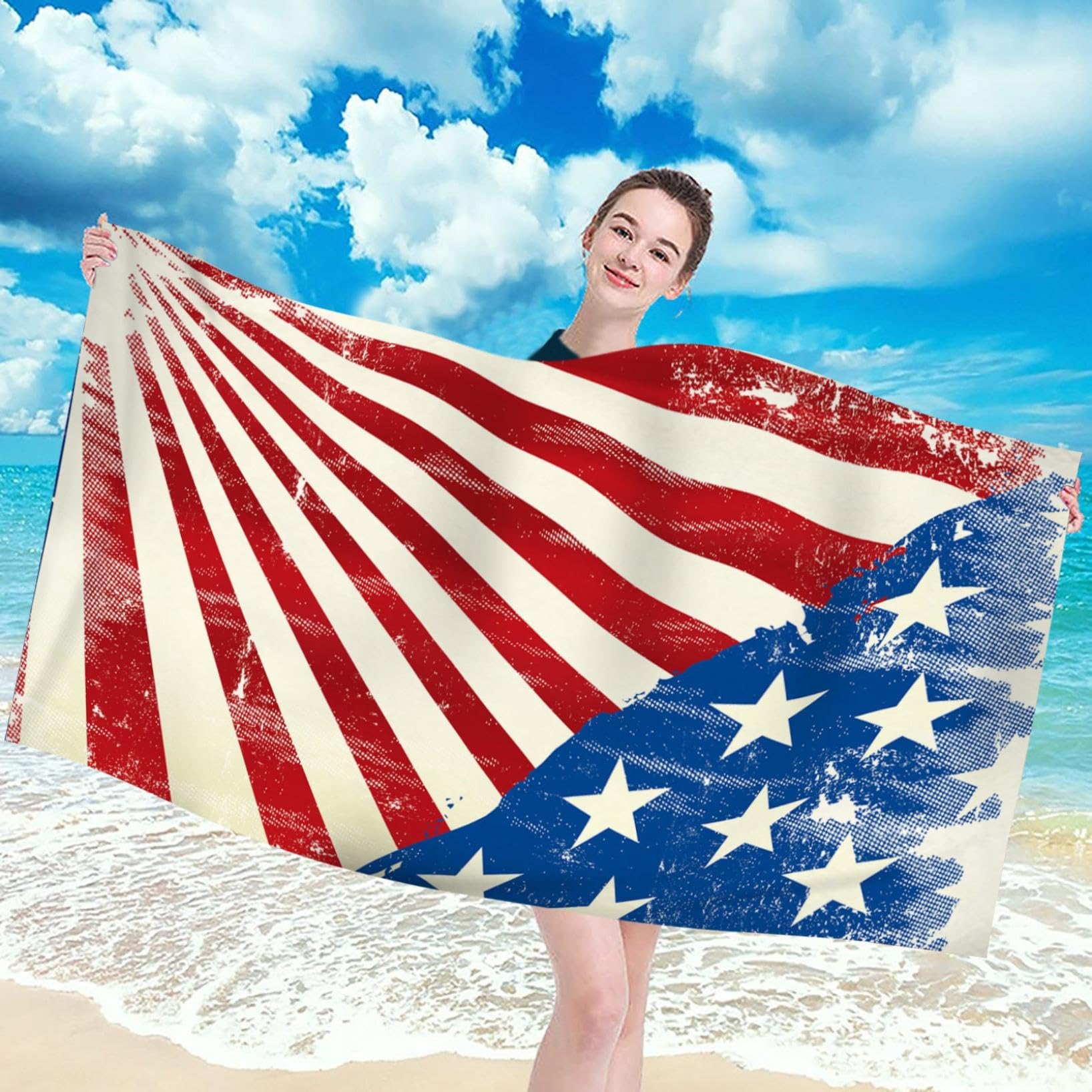 Amazon.co.jp: アメリカ国旗ビーチタオル、独立記念日ビーチタオル、超