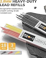 Vista 6 de Lápiz de carpintero con sacapuntas, lápices mecánicos de carpintero con 19 repuestos, lápiz de construcción, herramientas de carpintería