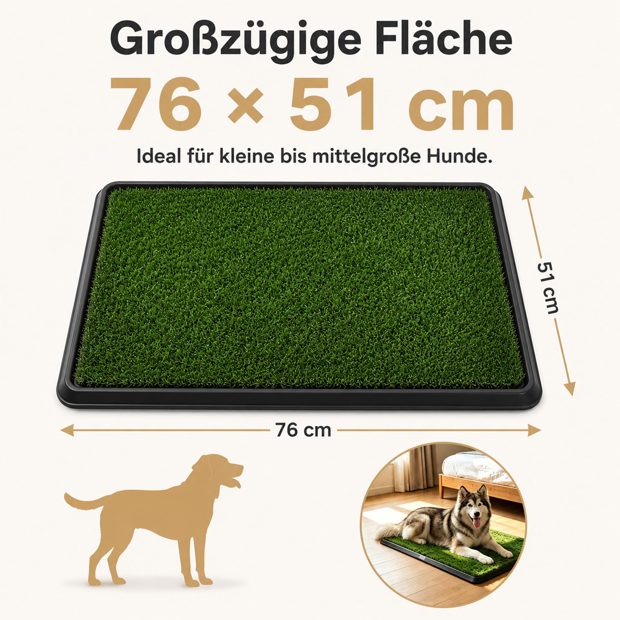 Hunde-Trenntoilette mit Kunstrasen, 3-Schicht Welpentoilette für Drinnen & Draußen, Leicht zu reinigendes Hundeklo Trainingspad für Welpen und kleine Hunde (76 x 51 cm)