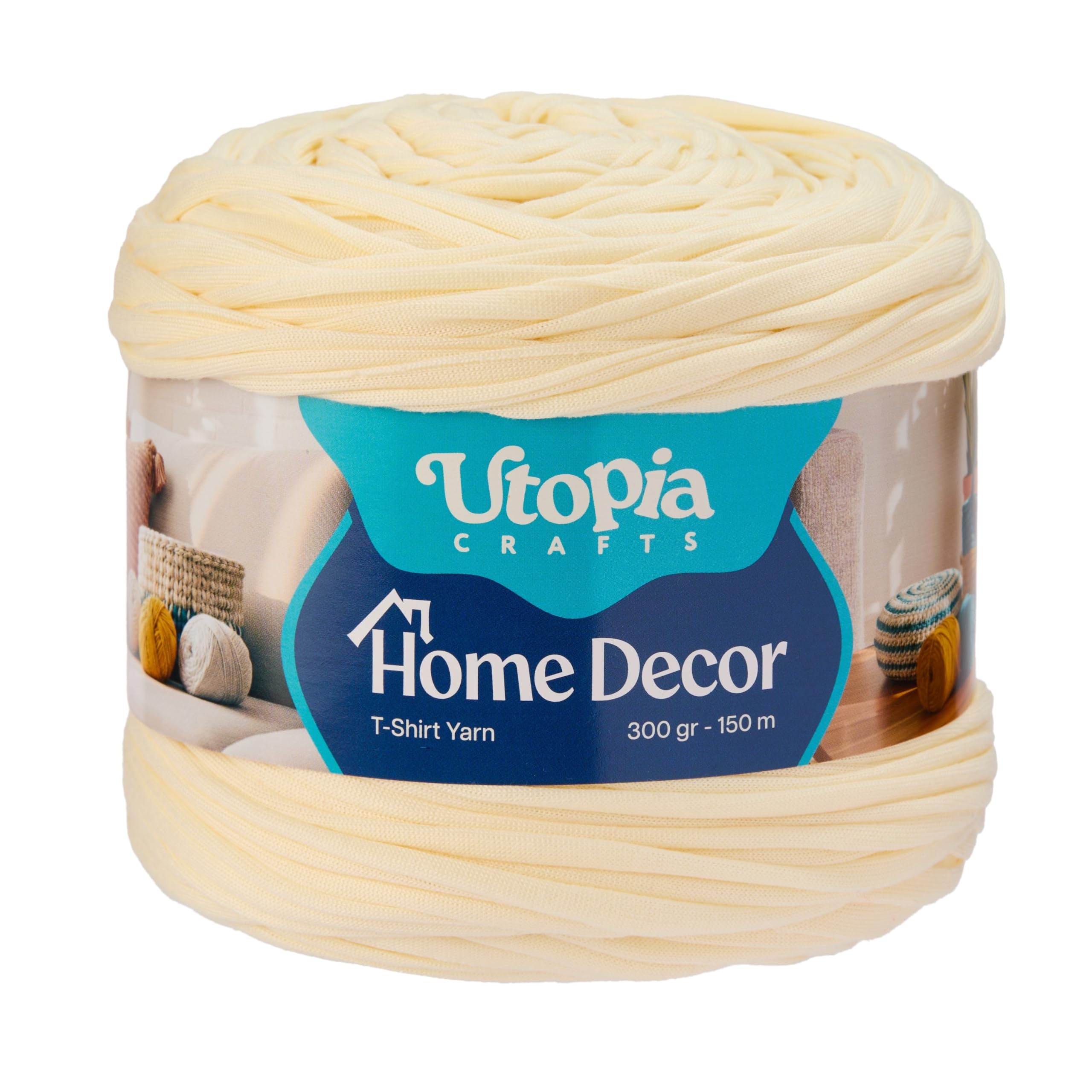 Utopia Crafts T-Shirt Yarn for Crocheting Bags & Baskets - Chunky Yarn for Crochet, Tshirt Tube Ribbon, 300g 150m, 5-7mm Jersey Cord (Off White)