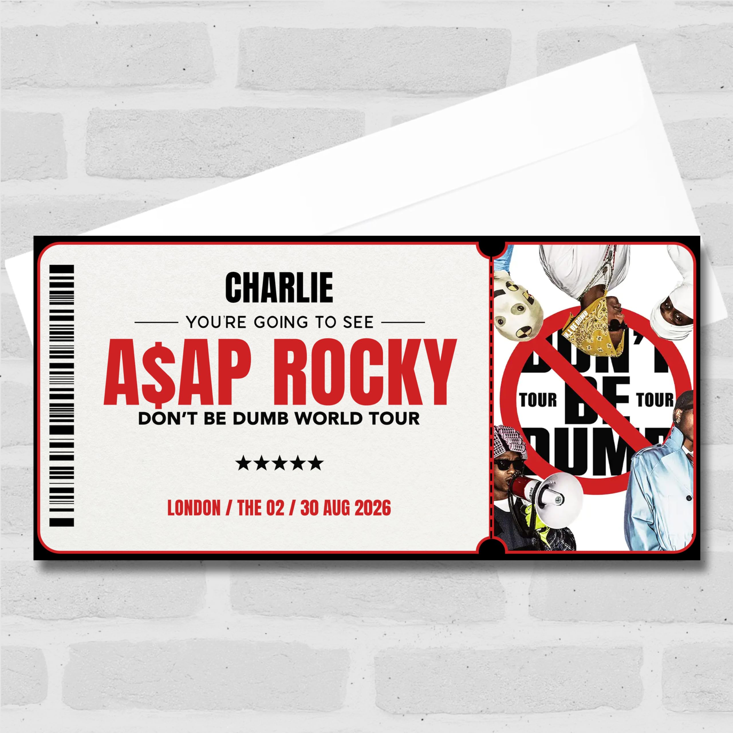 Greetings Card - Asap Rocky Don't Be Dumb Personalised Gift Voucher Surprise Concert Ticket | Custom Greetings Card | Surprise Reveal Voucher Spoof Ticket