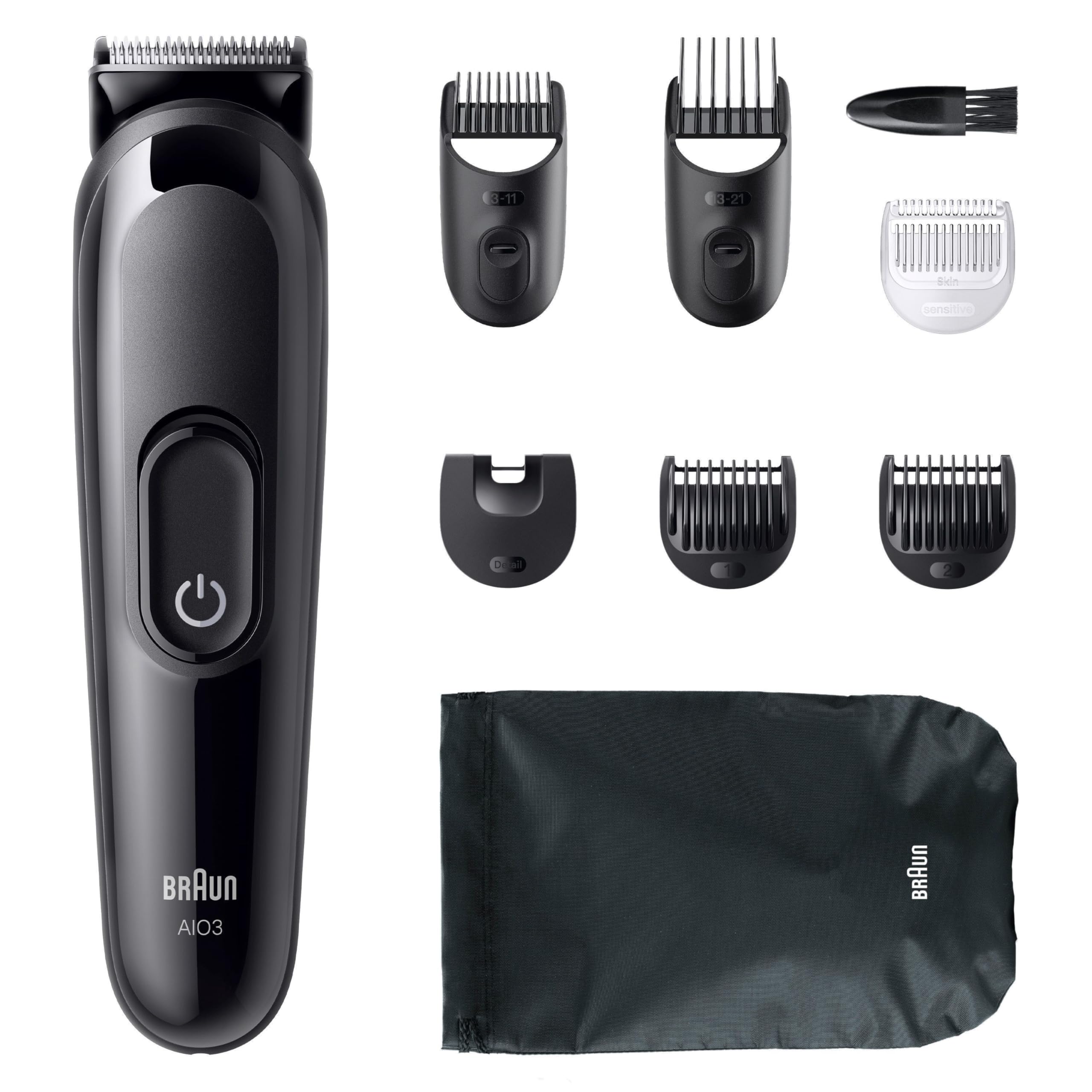 Braun Multigroom All-in-One Series 3 8-in-1 Trimmer AIO3545 Schwarz Barttrimmer Haarschneider 14 Längen 50 Min. Akku