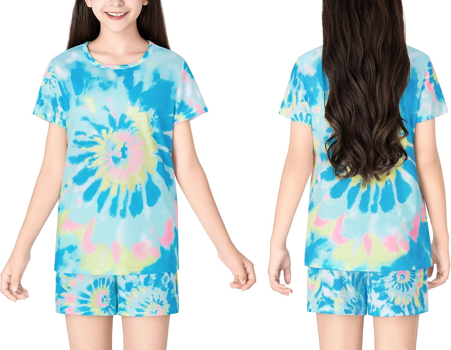 Tebbis Trendy Tie Dye/Avocado/Cat Pajamas for Big & Teen Girls 2-Piece Soft Tee & Shorts PJ Jammies Set Size 6-18 - Image 2
