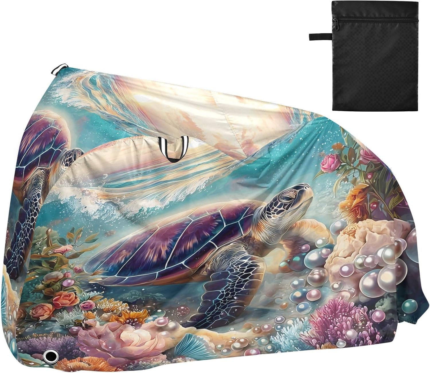 ALAZA Sea Turtle Pearls Coral Bike Cover Waterproof Outdoor Ebike Bicycle Covers Tarp Protection for 1/2 Bikes, Sun UV Dust Wind Proof