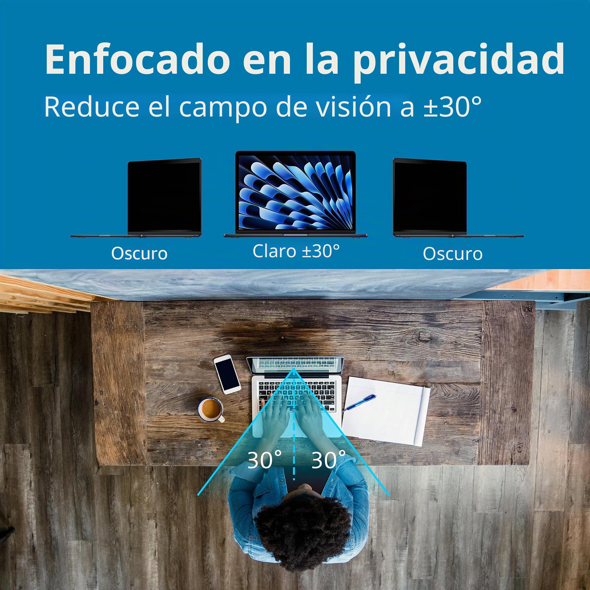 Kensington 626459 – Filtro De Privacidad para Portátil 13,3" 16:10 Extraíble, Ángulo Visión ±30°, Reducción Luz Azul, Antirreflejos, Instalación con Pestañas O Adhesivo, Diseño Reversible Mate/Brillo