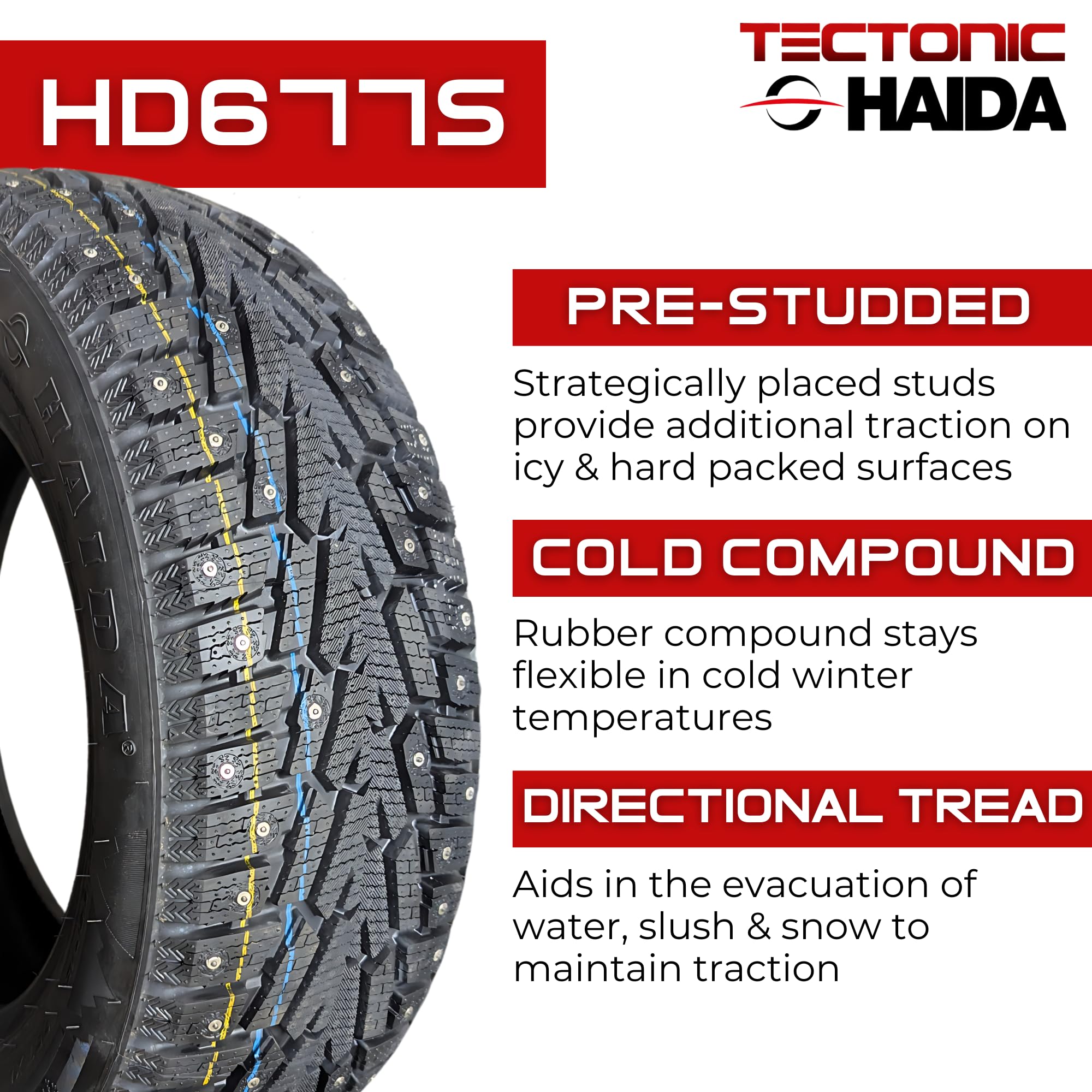 HAIDA winter HD677 225/45R17 17インチ スパイクタイヤ スタッドレス 4本 21年製 バリ溝 マカロニピン audi/A3 VW/ゴルフ等　(KTB355)クレジットカード QRコード決済可能 225/45R17 Haida HD677S Studded Winter 94T | Premium Winter Tire
