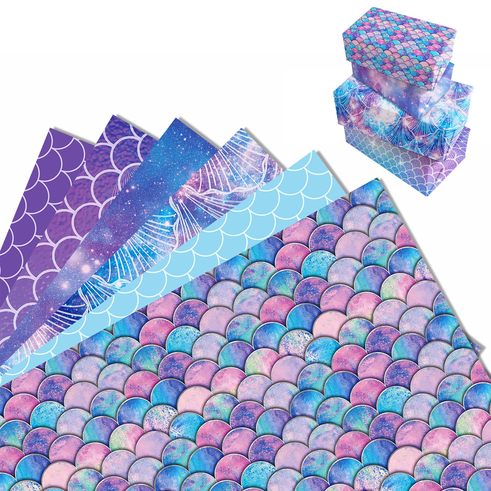 MORAINJAY 12 Sheets Mermaid Wrapping Paper, Mermaids Gift Wrap, Girls Birthday Gift Wrap, for Kids Birthday Under the Sea Themed Party Favor Supplies Decorations 68cm x 50cm — image 1