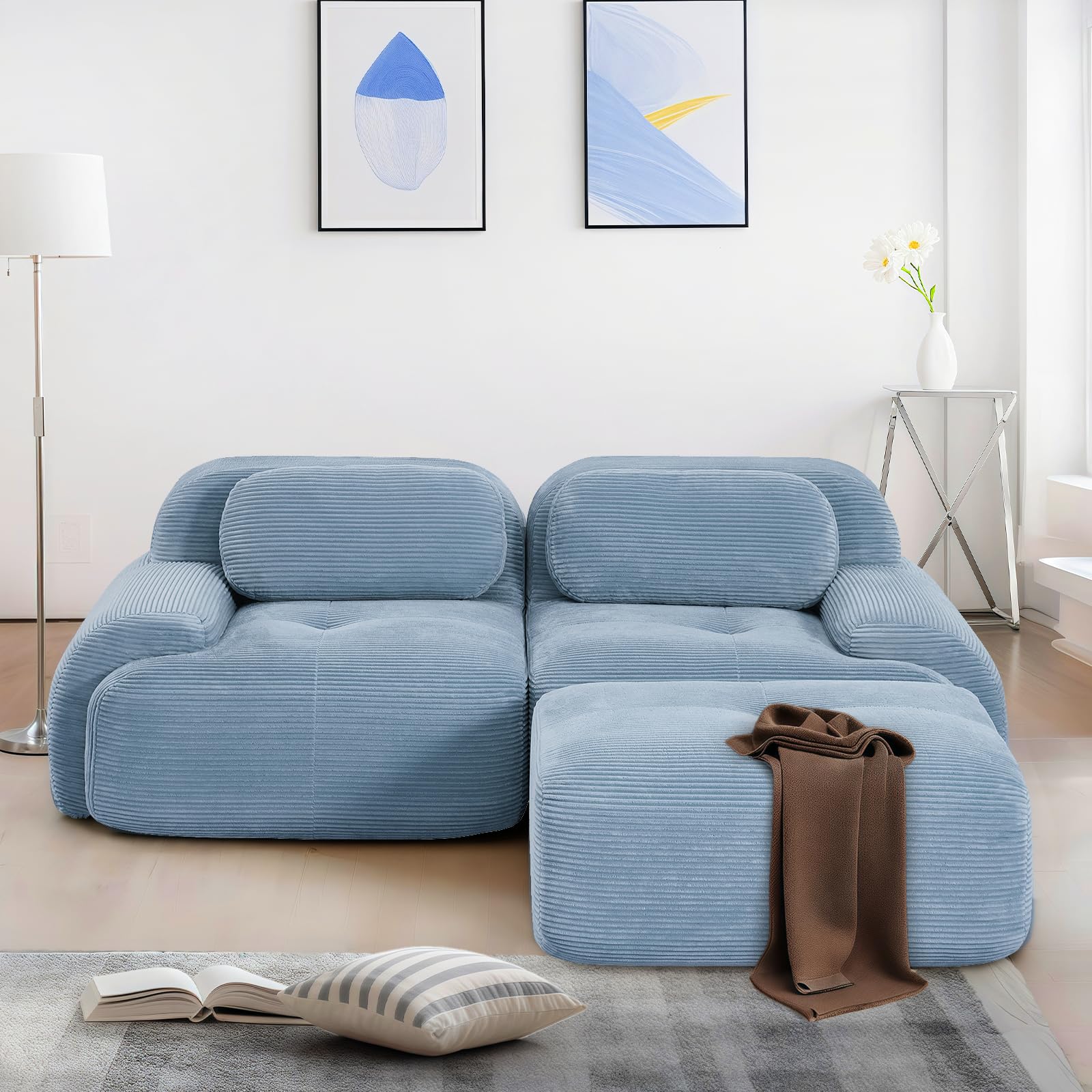 SoarFlash 81 Sectional Cloud Boneless Sofa Couches for Living Room-2 Seater L-Shaped Modern Lounge Couch-No Assembly Modular Corduroy