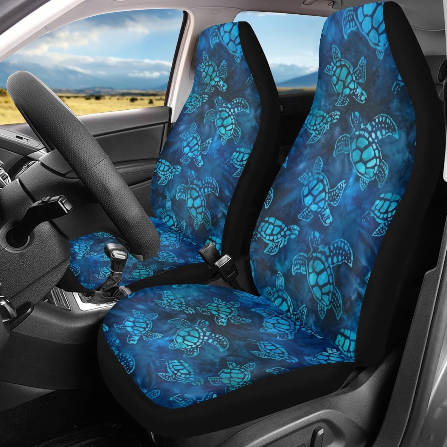 UNICEU Ocean Sea Turtles Watercolor Blue Front Car Seat Covers Set of 2 for Turtles Lovers, Vehicle Seat Protector Car Mat Covers, Fit Most Vehicle, Cars, Sedan, Truck, SUV, Van