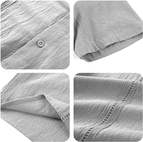 Miniatura 4 de Hestenve Camisa de manga corta para hombre, camisa cubana de guayabera de lino y algodón hippie para playa con botones