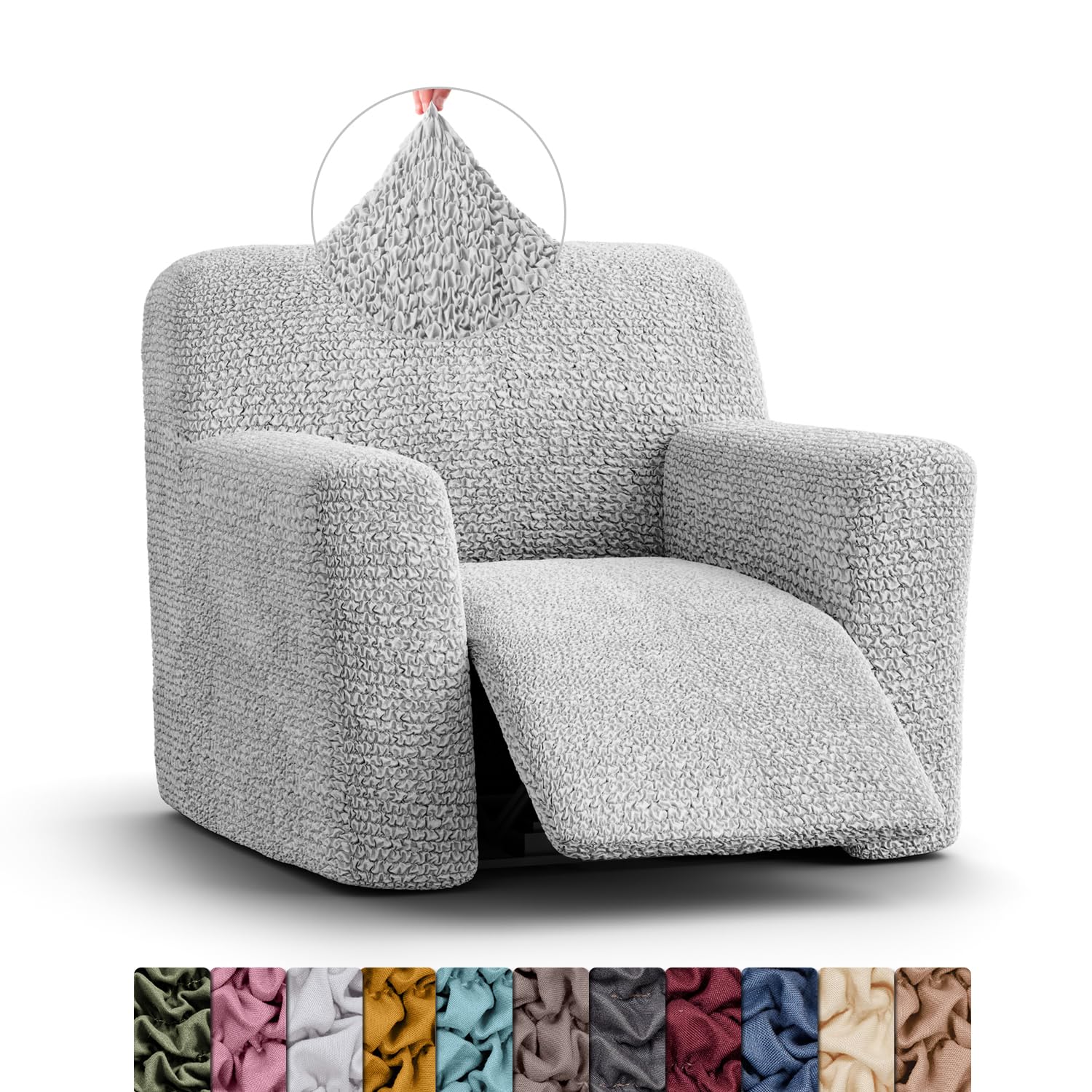 Menotti Pearl Sanitised Recliner Cover - Chair Cover - Armchair Slipcover - Soft Fabric Slipcover - Wingback Recliner Stretch Furniture Protector - Microfibre - (Recliner Chair)