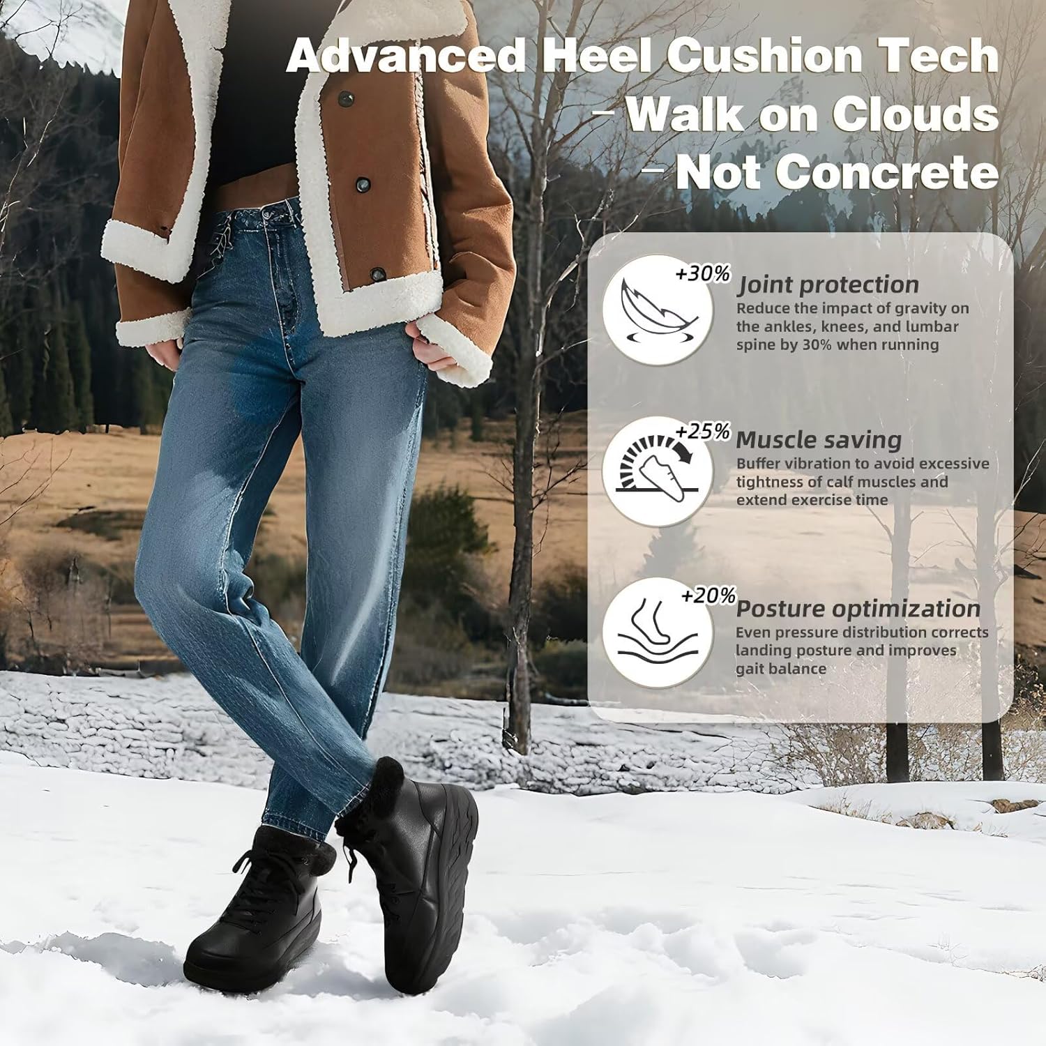 Women's Orthopedic Diabetic Winter Boots: Wide Toe Box Comfortable Arch Support Plantar Fasciitis Leather Oxfords Shoes, Casual Warm Walking Snow Ankle Mid Boots for Neuropathy and Heel Pain Relief - Image 8