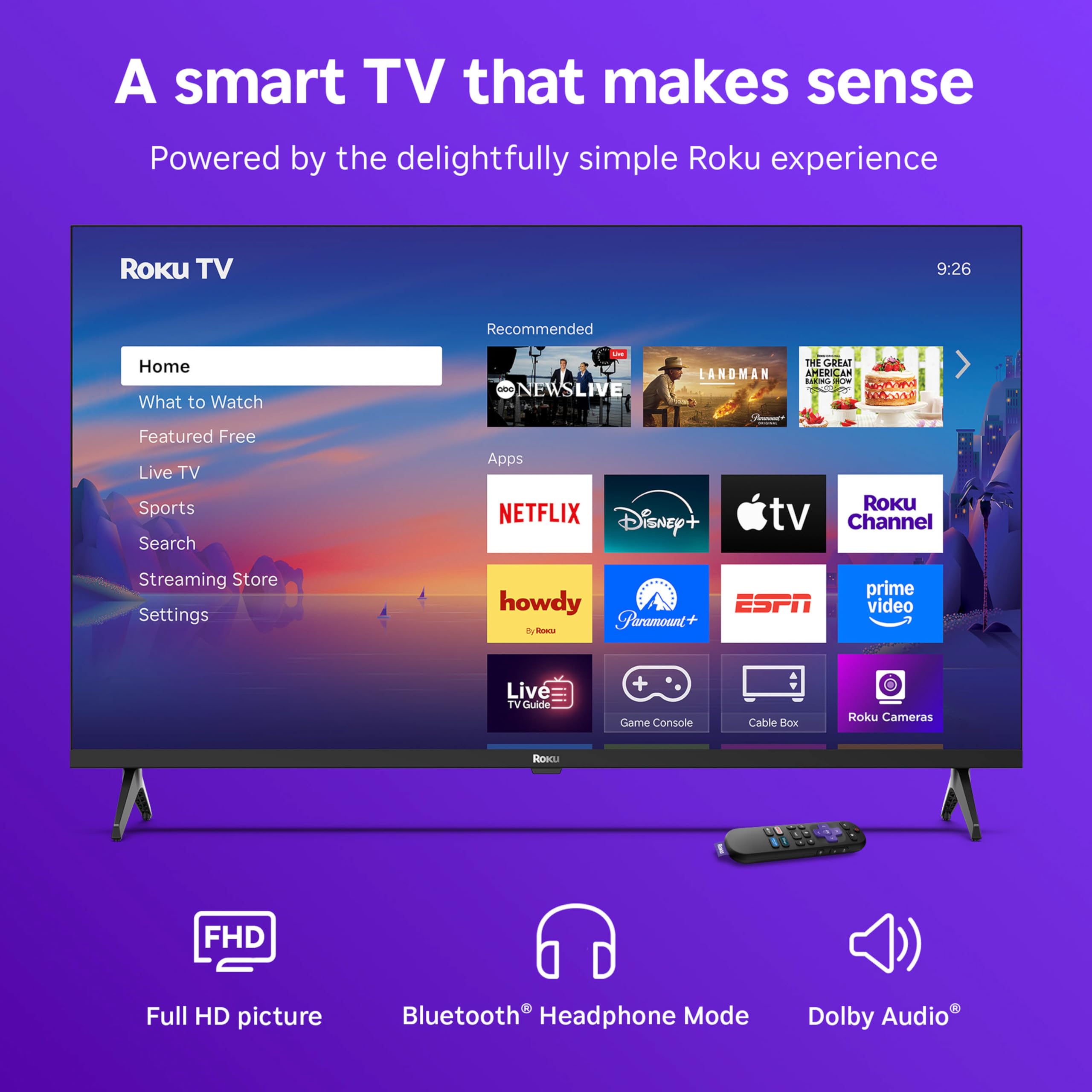 Roku Smart TV 2025 – 40-Inch Select Series, 1080p Full HD TV – Roku TV with Voice Remote – Flat Screen LED Television with Wi-Fi for Streaming Live Local News, Sports, Family Entertainment
