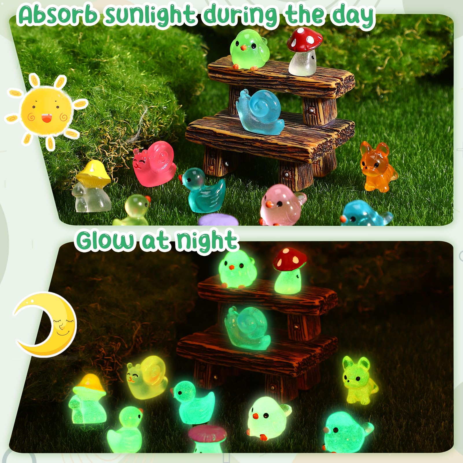 GSrenyu Pack of 124 Mini Resin Animals,Luminous Tiny Resin Ducks,Frogs Mixed Cute Animals Miniature Figures Glow in the Dark Toy Small Figurines for Landscape Garden Dollhouse Decoration Craft - Image 2