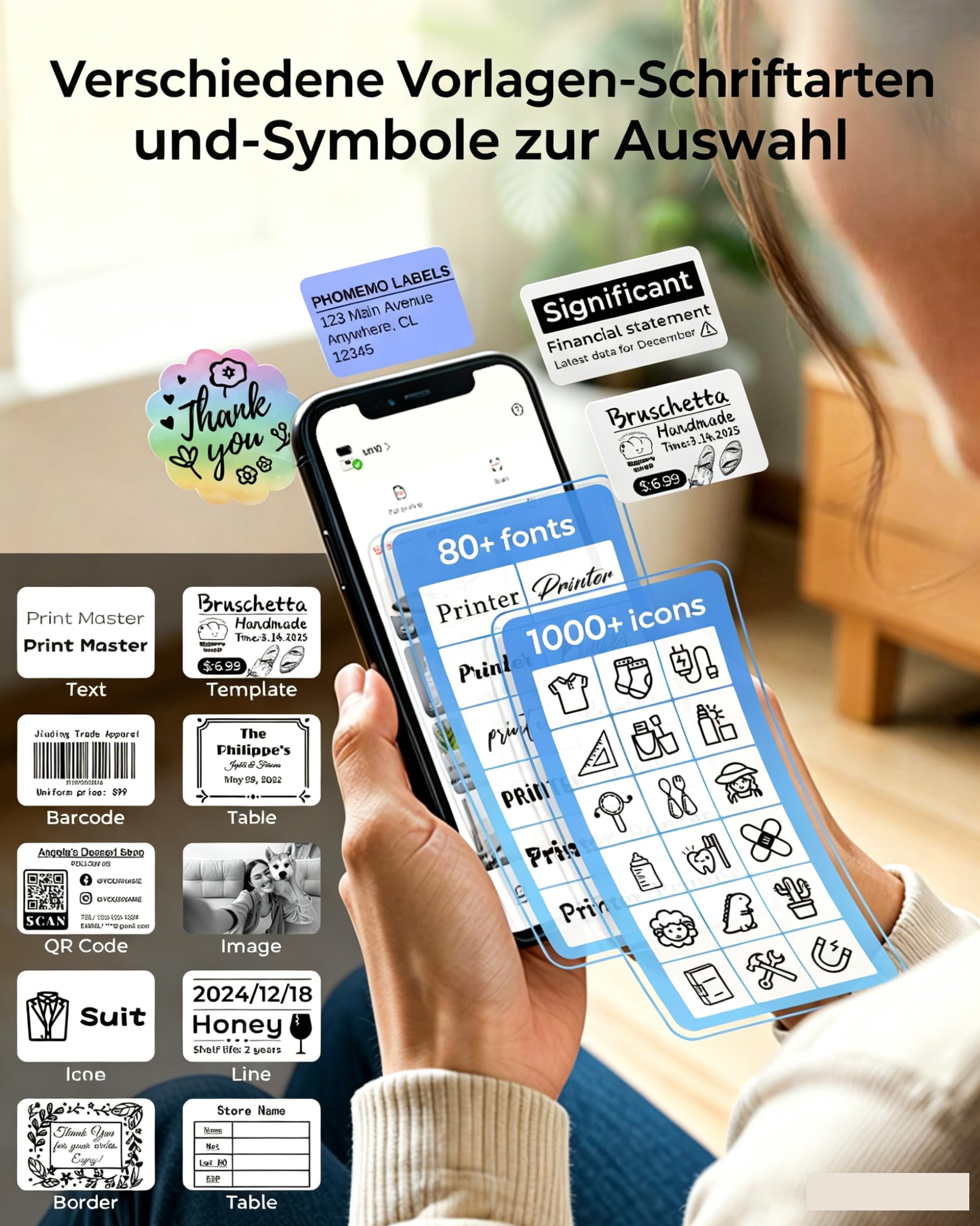 Phomemo M110 Étiqueteuse Autocollantes, imprimante Etiquette autocollante Bluetooth Thermique, Utilisé au Codes Barres et QR, Petite Entreprise, Magasin, Maison, Compatible avec Android et iOS - Noir