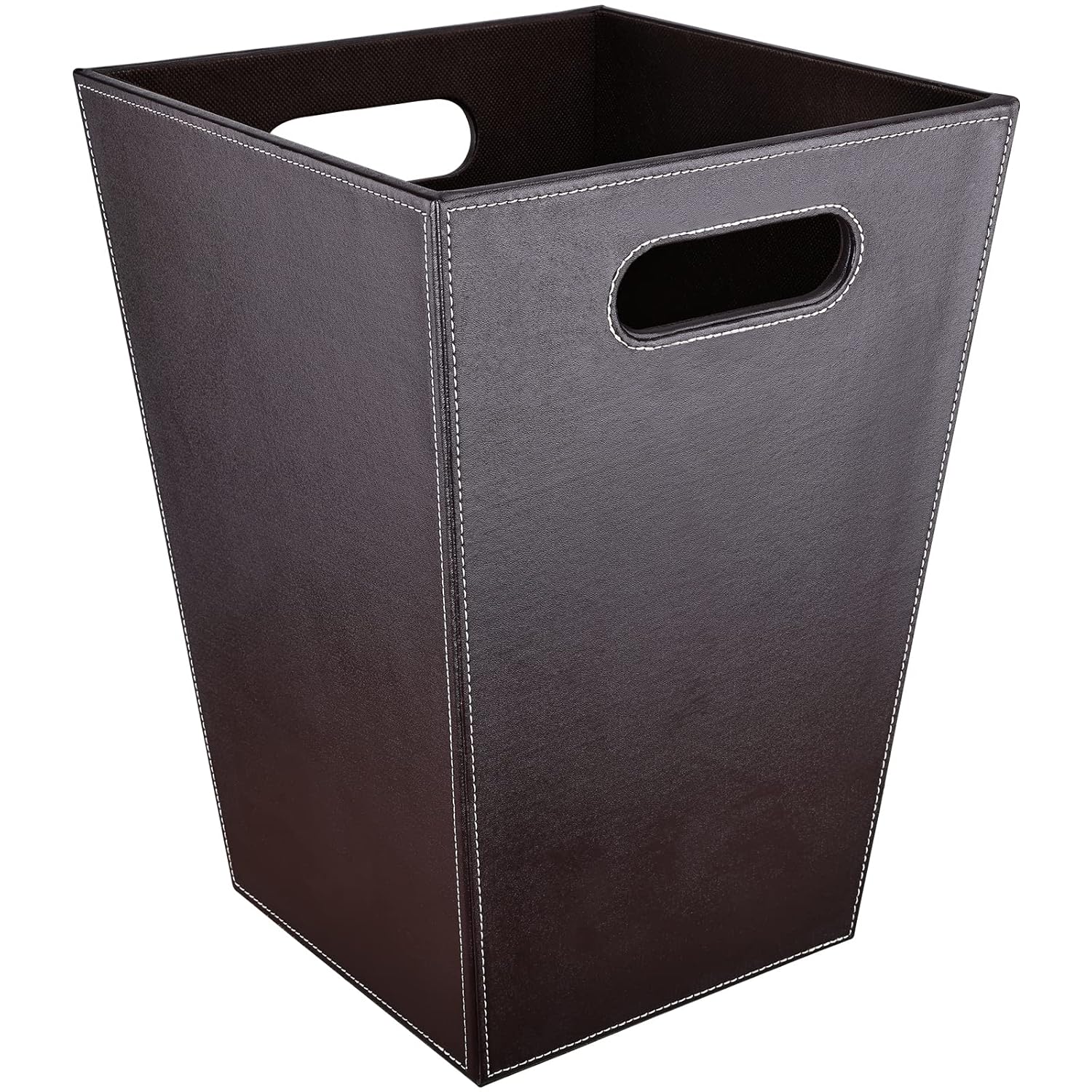 GORESE Pu Leather Trash Can for Bedroom, 16L/4.2 Gallon Office Wastebasket with Handles for Near Desk, Black Bathroom Garbage Cans for Home Decorative, Square Waste Basket Bin for Dorm Easy to Clean