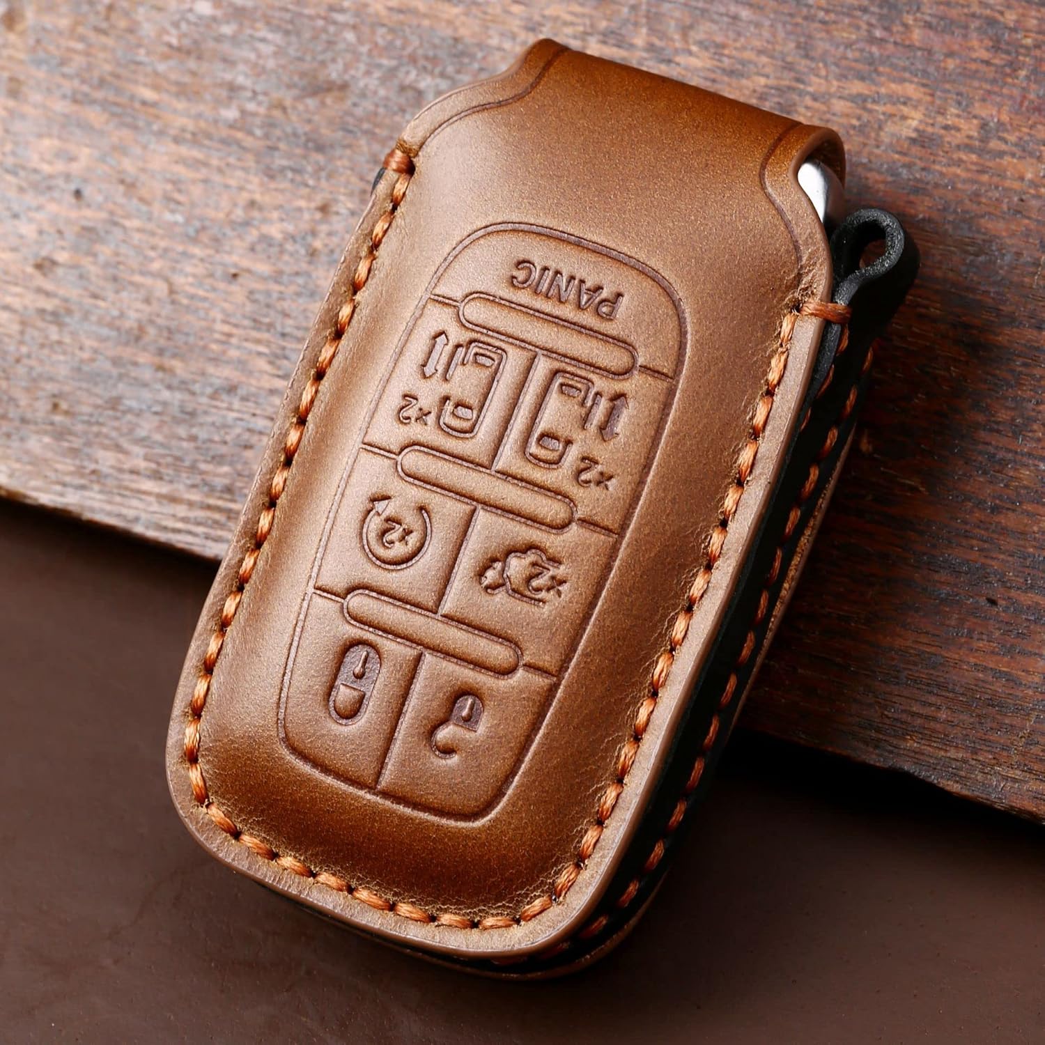 ontto Leather Key Fob Cover Keyless Entry Remote Car Key Case Fit for Chrysler Pacifica 2017-2021 Voyager 2020 2021 (7-Button,Blue)