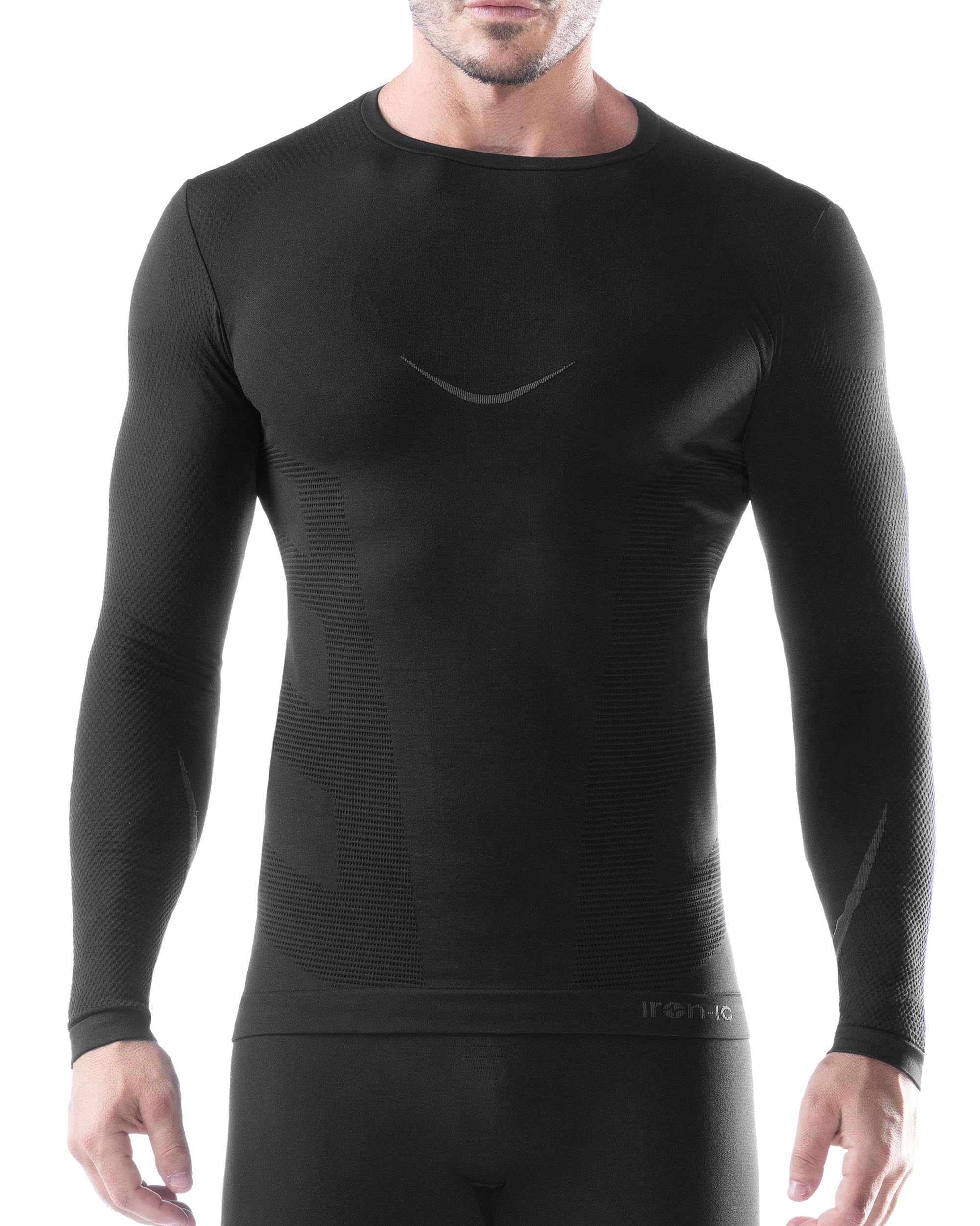 Iron-Ic - T-Shirt Uomo Maniche Lunghe I-Soft Seamless con Tessuto Smear Techno Fleece - Fitting Slim per Sport Outdoor Invernali - Art. 201999