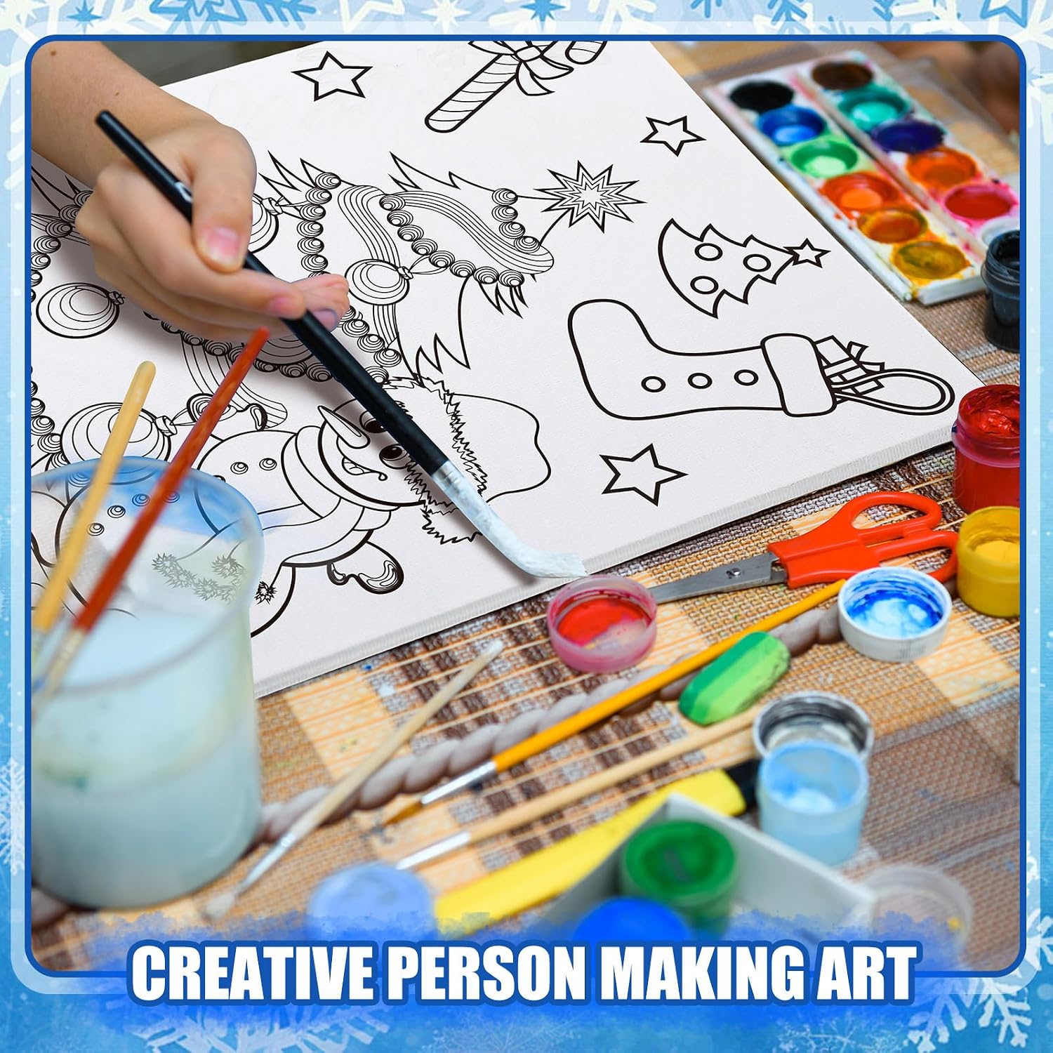 Sherr 15 Set Pre Drawn Painting Canvas for Adults 8 x 10 Inch Pre Painted Canvas Sip and Paint Party Favors Kit for Adults Paint Party(Christmas Style)