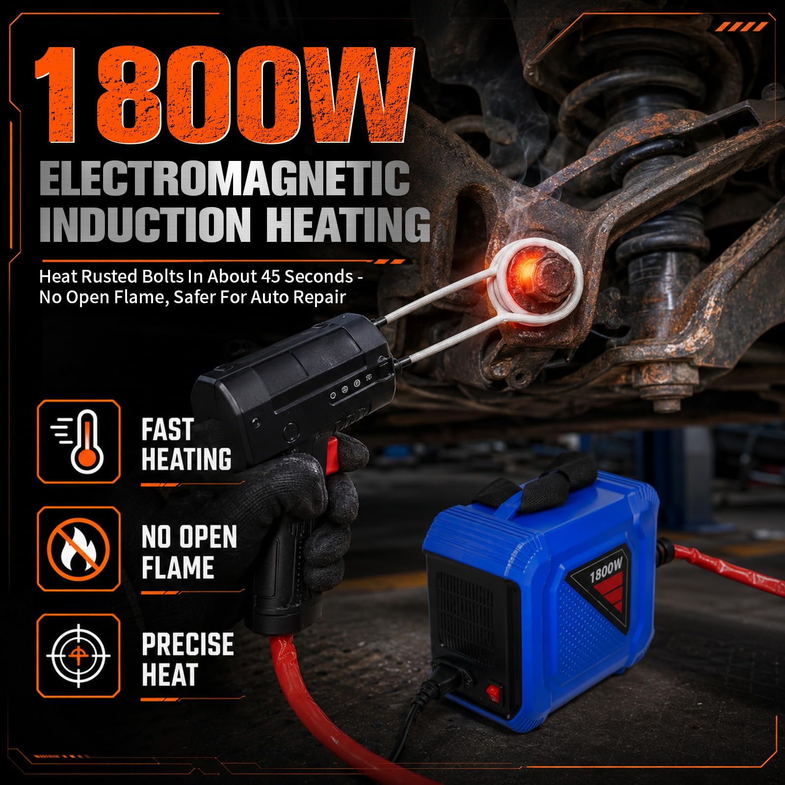 1800W Magnetische Induktionsheizgerät, Induktionsheizgerät kfz, Flameless Induction Heater, Induktionswärmer mit 4 Heizspulen, Schrauben Löser für Induktion